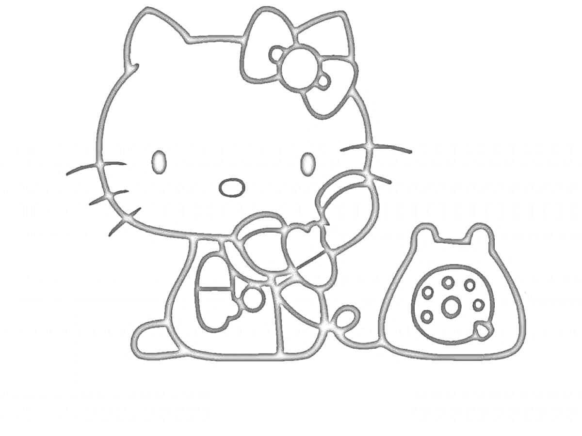 Котенок с бантиком, говорящий по телефону с дисковым набором номера
