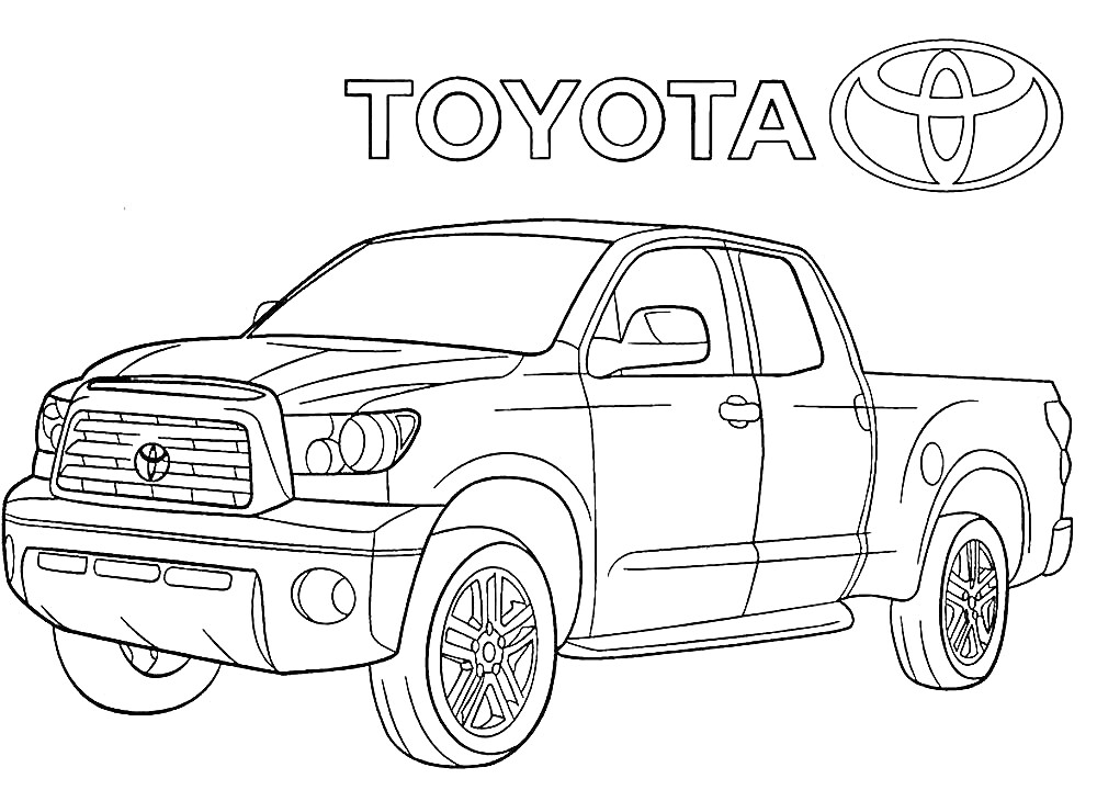 На раскраске изображено: Пикап, Toyota, Для мальчиков, Для детей, Авто, Логотипы