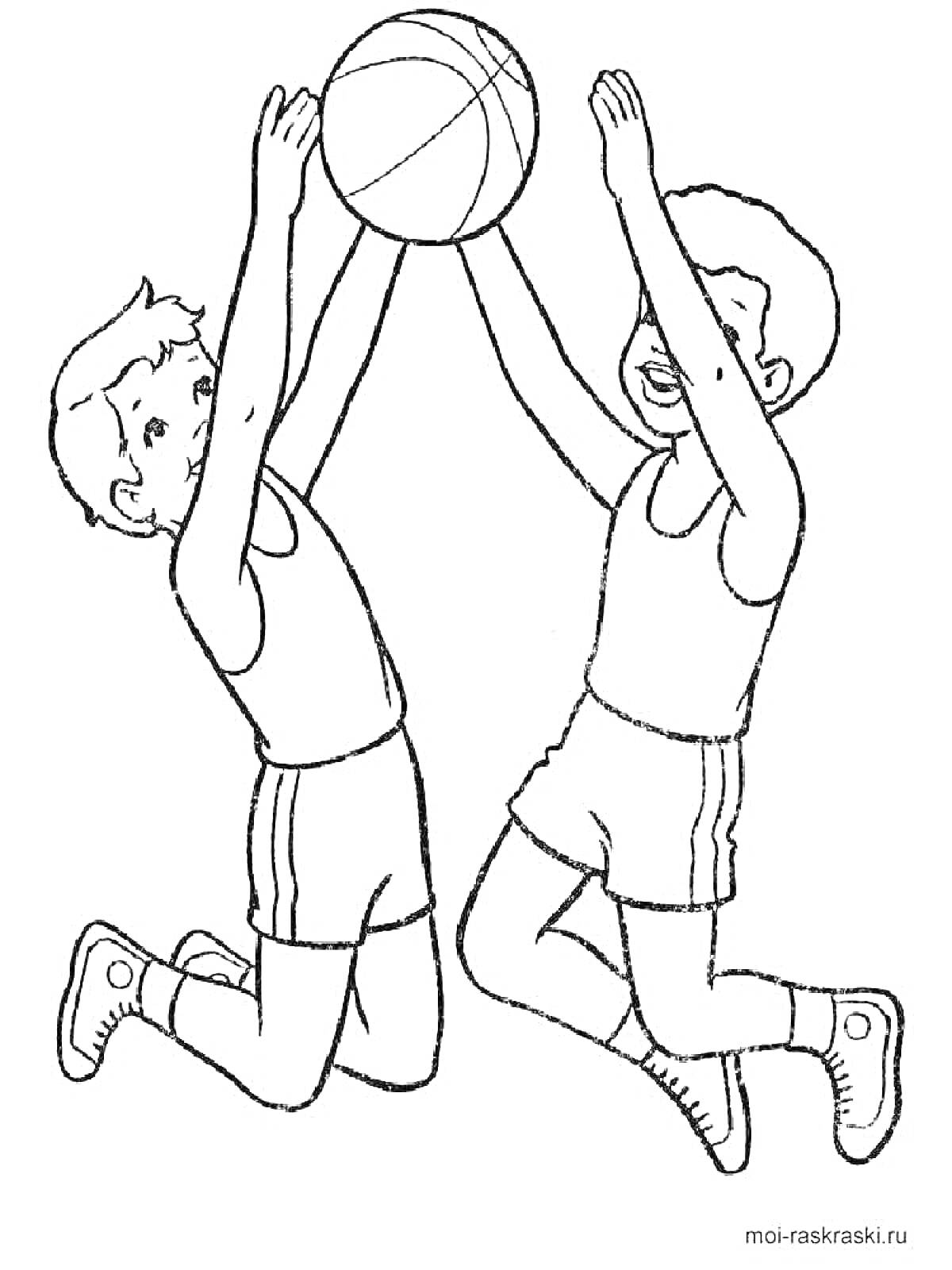 На раскраске изображено: Баскетбол, Игра, Спорт, Физкультура, Командная игра, Занятия для детей