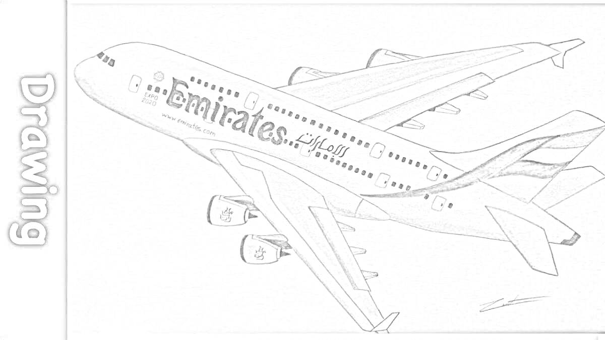 На раскраске изображено: Аэробус, Авиакомпания, Корпус, Крылья, Двигатели, Воздухоплавание