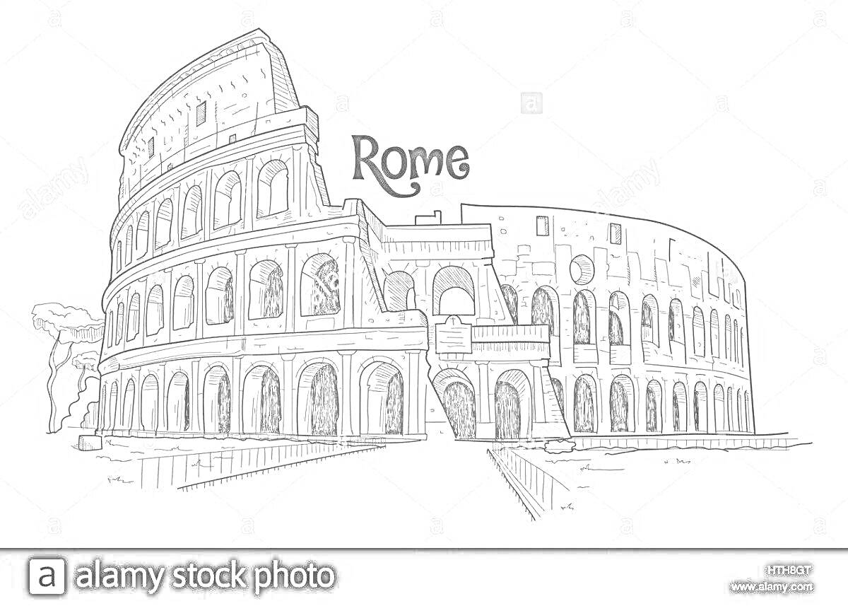 На раскраске изображено: Колизей, Рим, Италия, Амфитеатр
