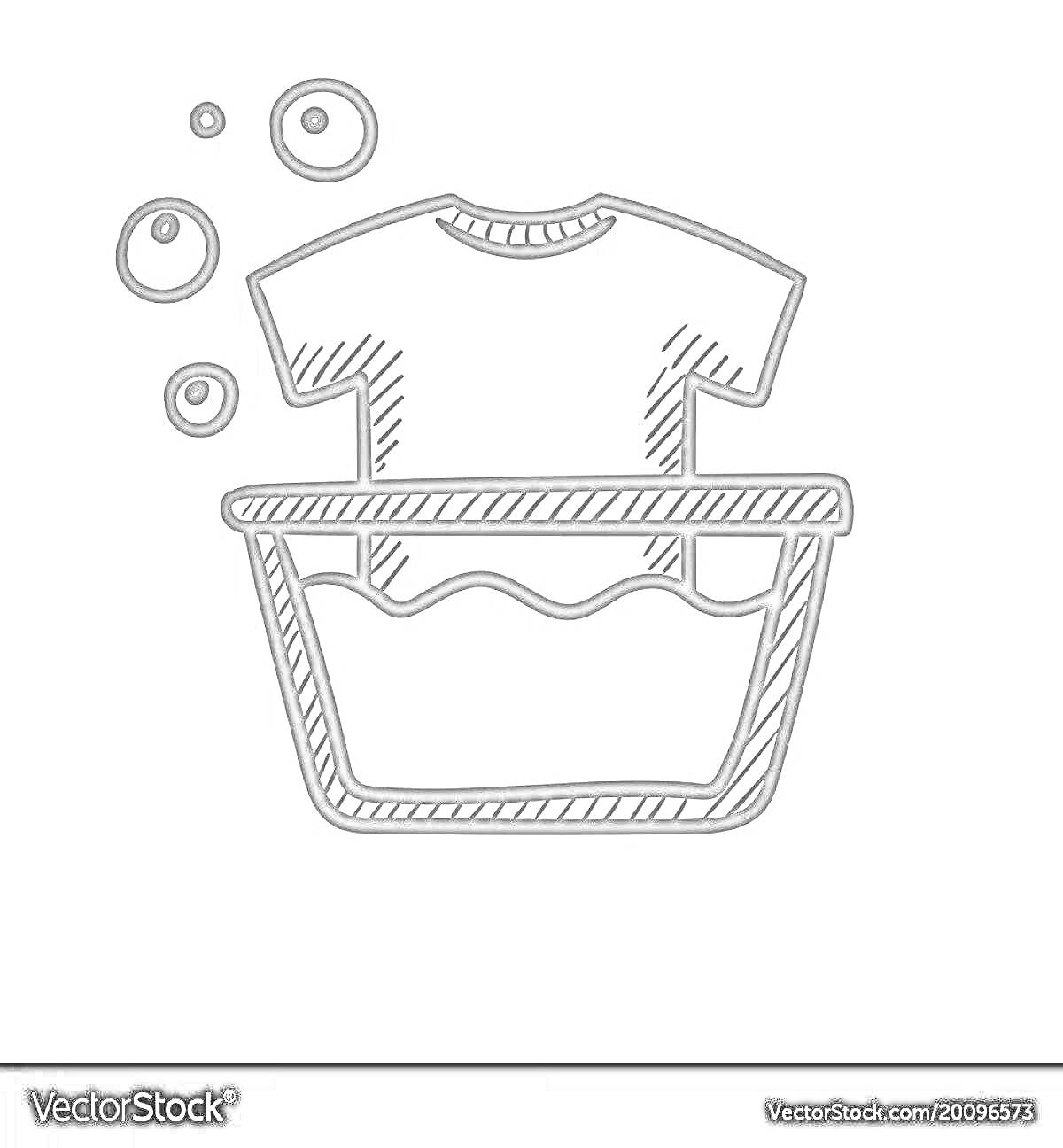Раскраска Футболка в тазике с пузырьками