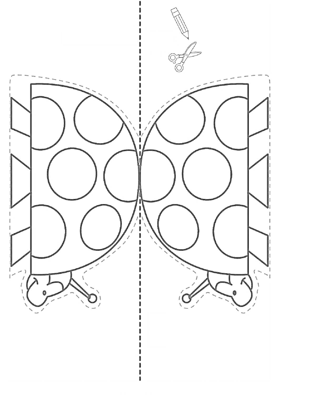 Раскраска Бумажная божья коровка: раскраска и поделка с ножницами и карандашом