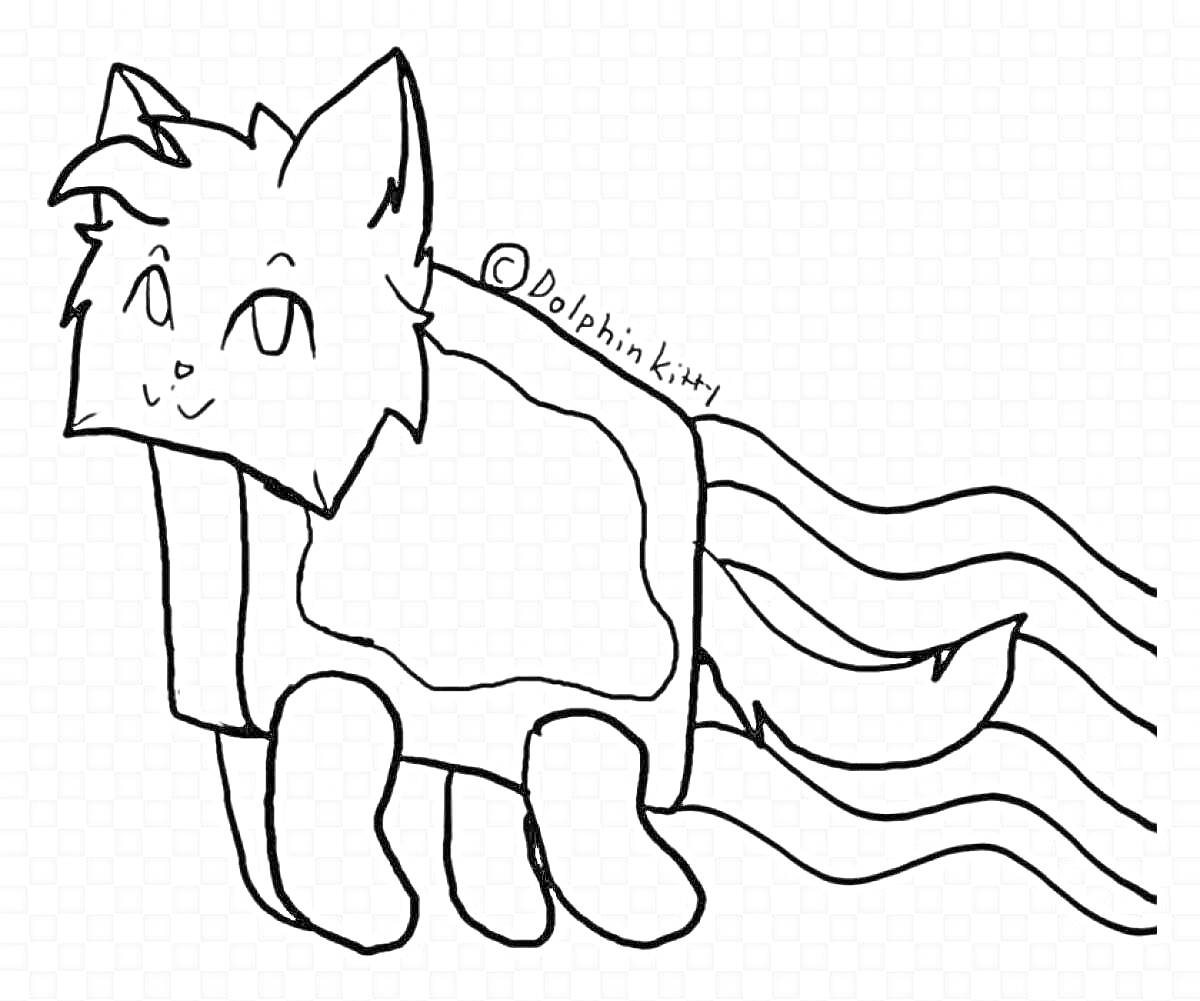 Раскраска Картонный кот с прической, поперечной текстурой и волнистыми полосками сзади