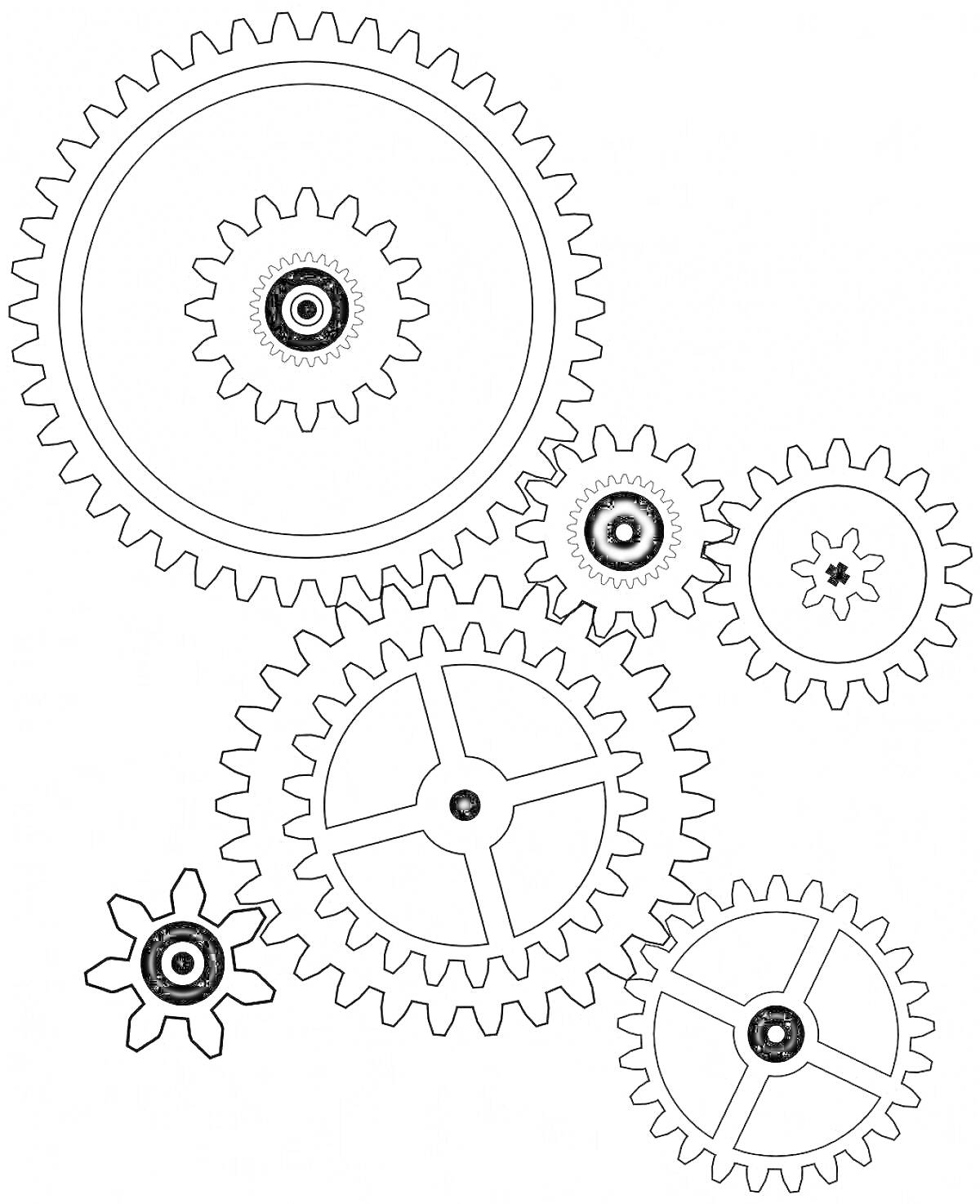 Раскраска с шестеренками разных размеров