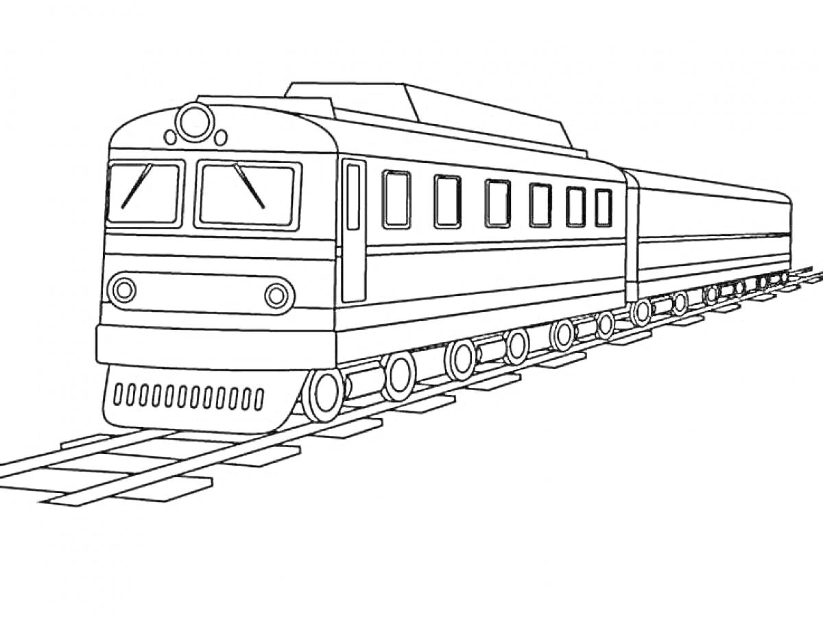 Раскраска Электричка на железнодорожных путях