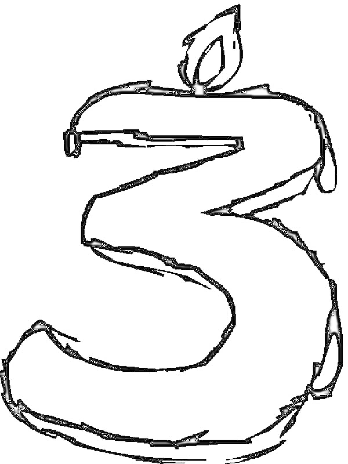 Раскраска Цифра 3 с изображением пламени над ней.