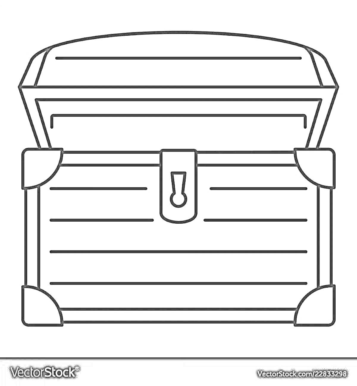 Раскраска Открытый сундук с замком, усиленный металлическими пластинами на углах