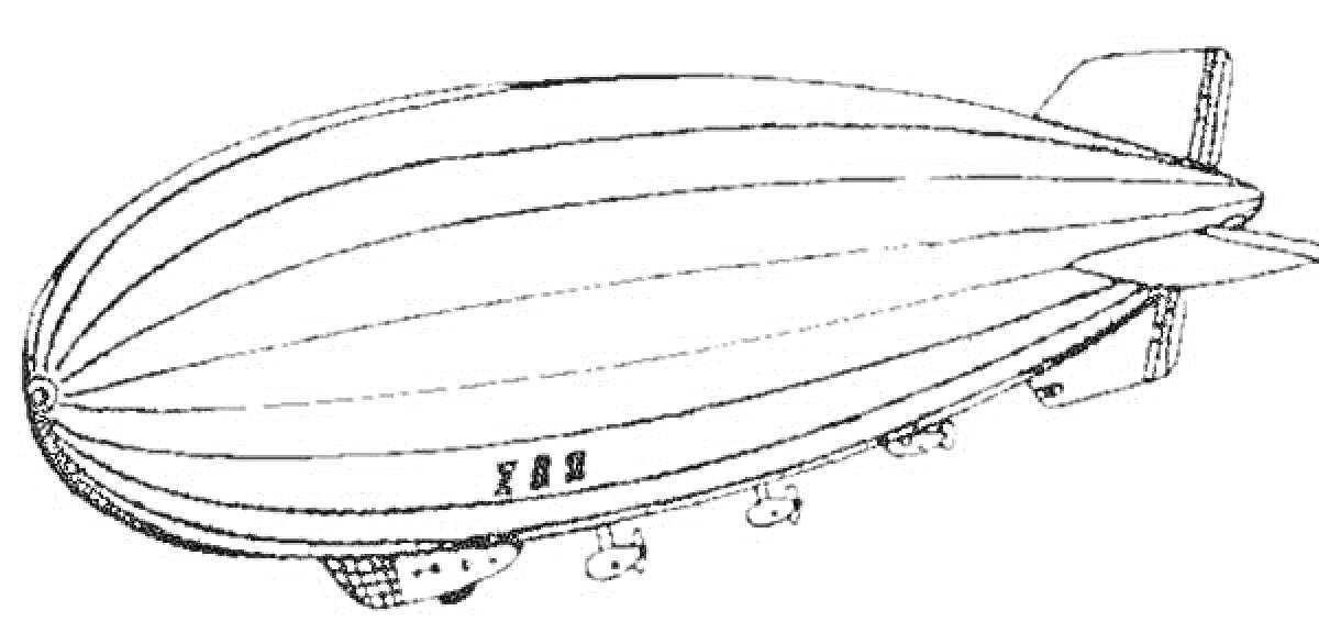 Раскраска Дирижабль с хвостовым оперением и гондолами