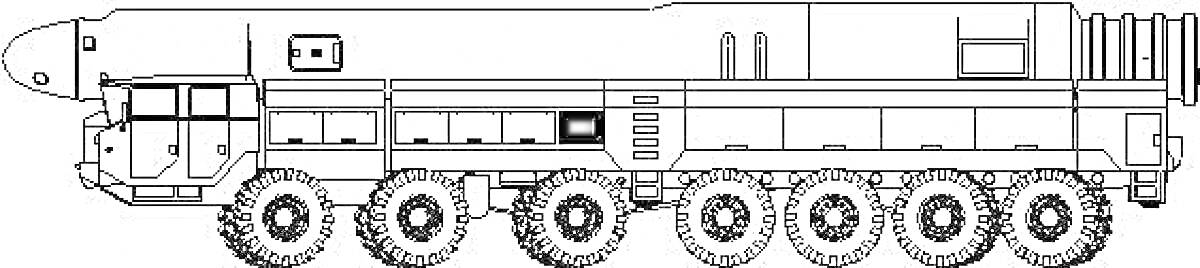 Раскраска военная техника, ракетный комплекс Тополь-М с автомобильным шасси