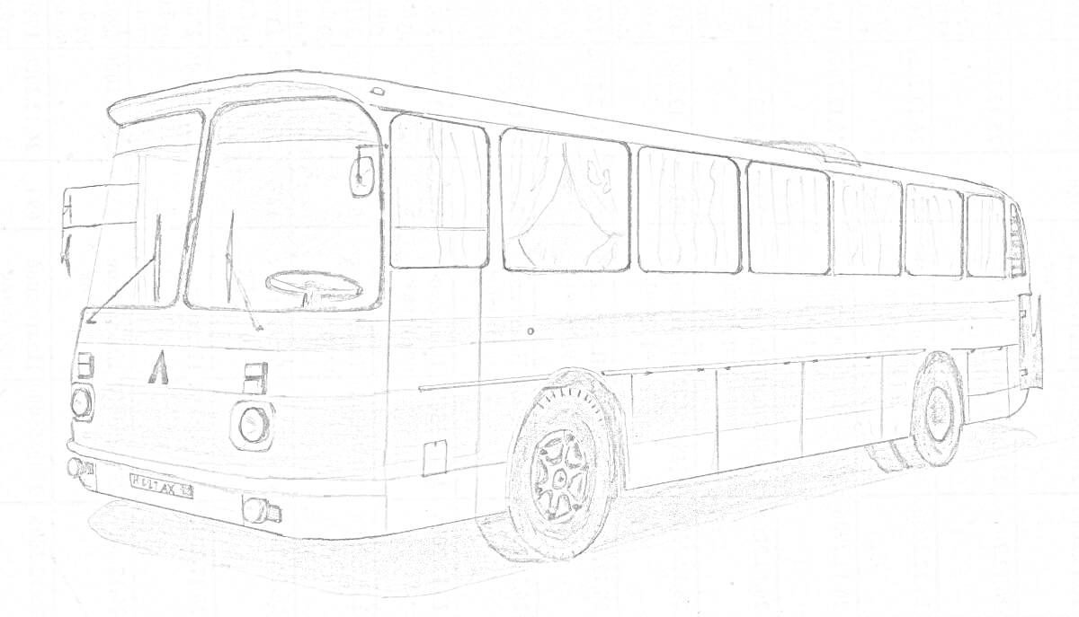 На раскраске изображено: Автобус, Пазик, Транспорт, Боковое зеркало