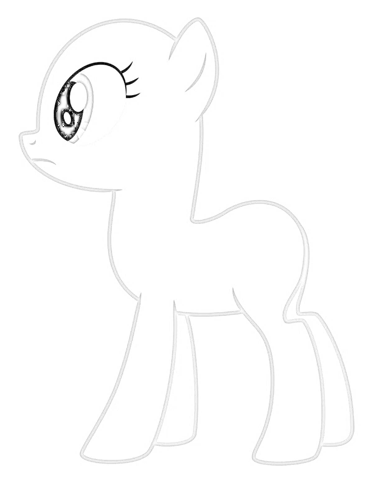 Раскраска Пони без волос с большими глазами и ушами