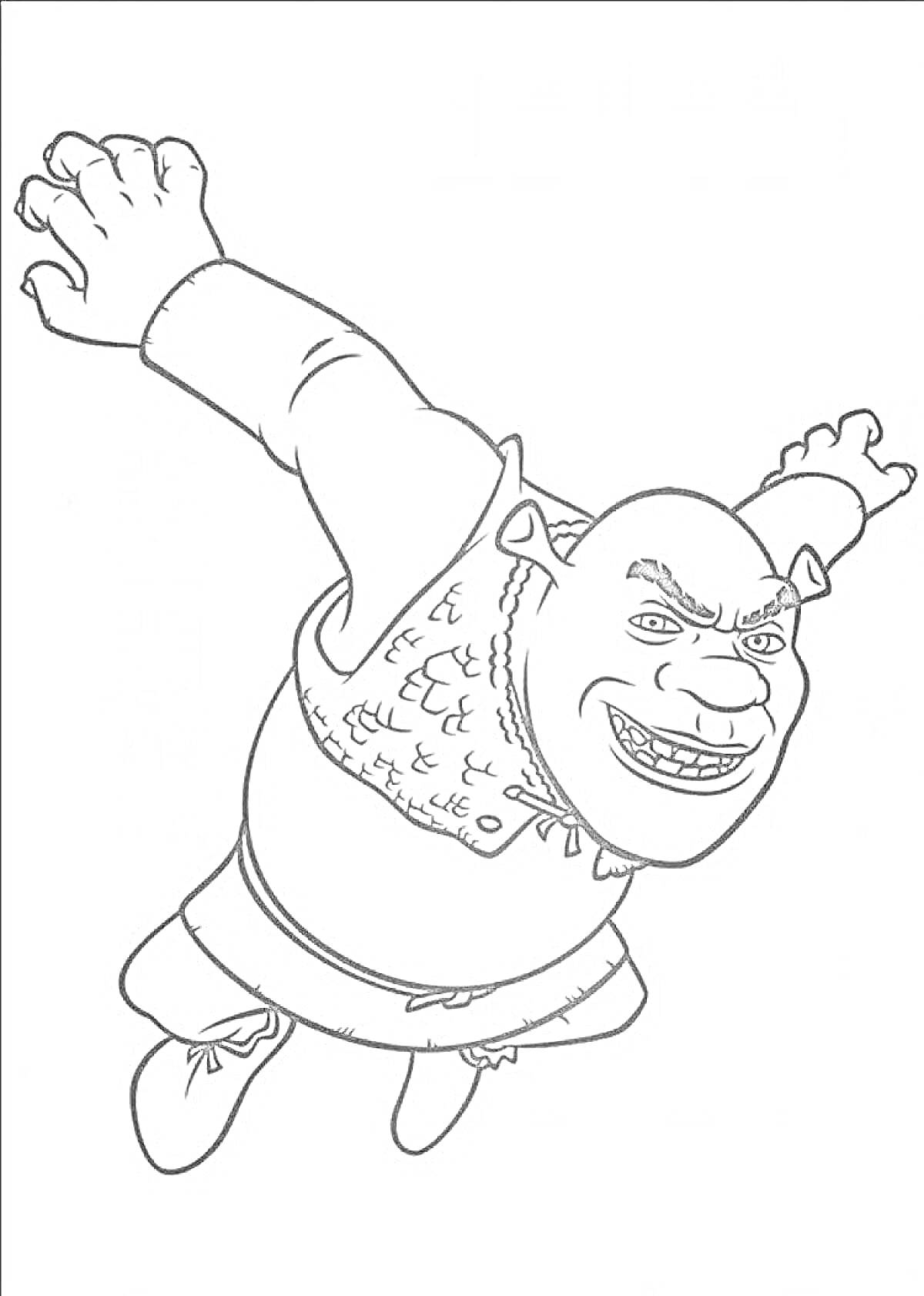 Раскраска Шрек в прыжке с поднятыми руками