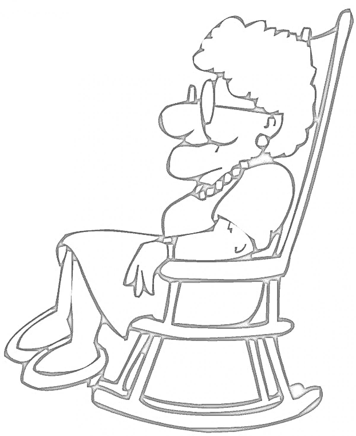 Раскраска Бабушка в кресле-качалке с очками и ожерельем