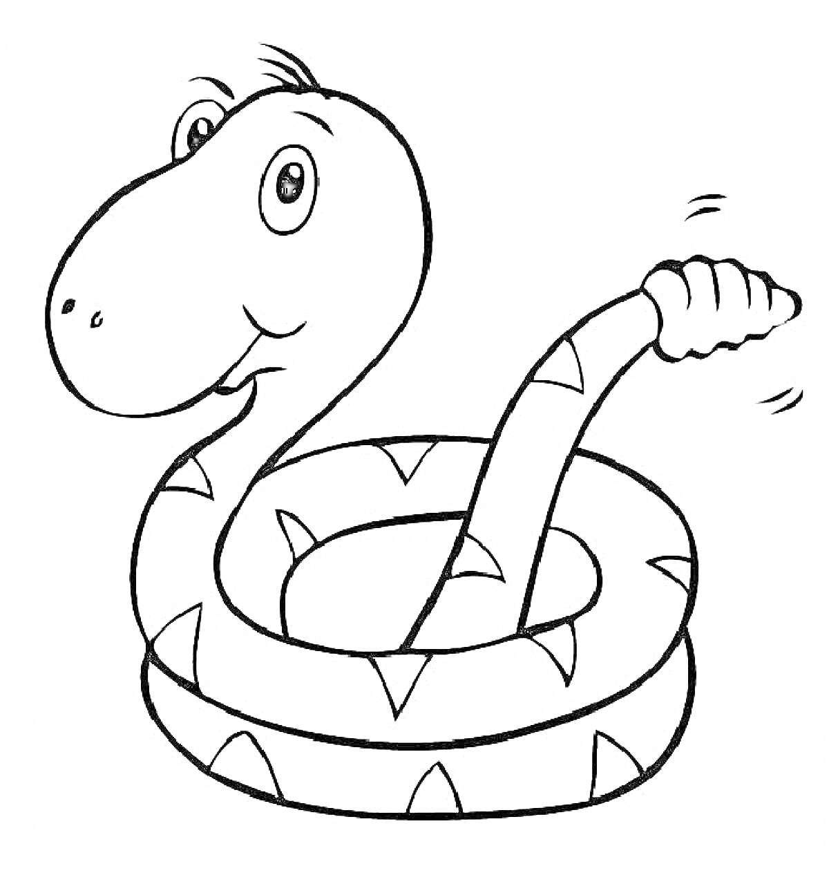 Раскраска Улыбающаяся змея с отмеченным узором и движущимся хвостом