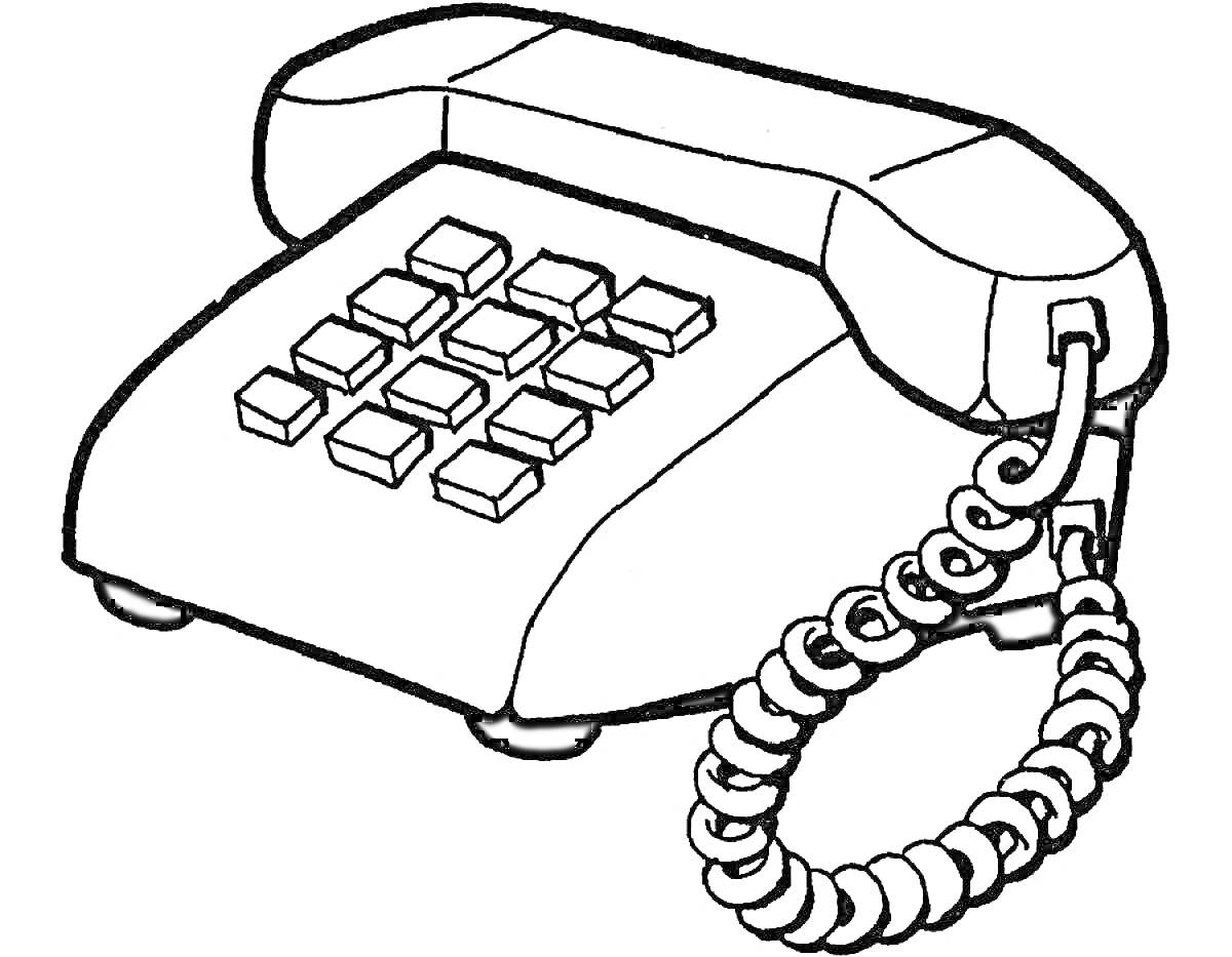 Раскраска Телефон с цифровыми кнопками и спиральным проводом