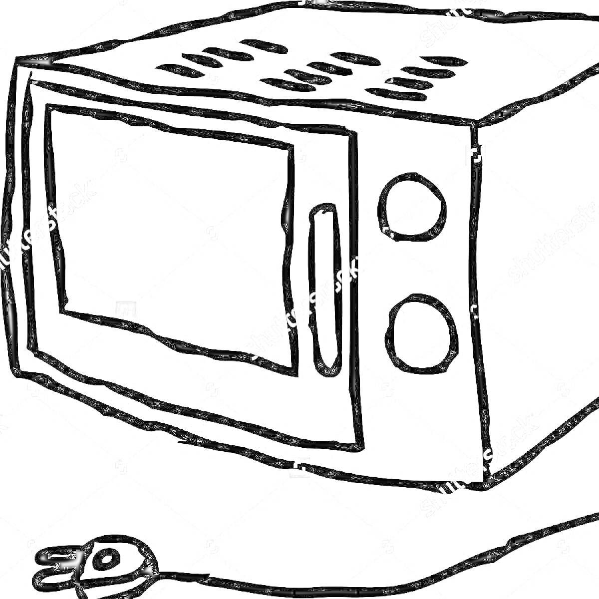 На раскраске изображено: Бытовая техника, Панель управления, Кнопки, Вилка, Микроволновая печь