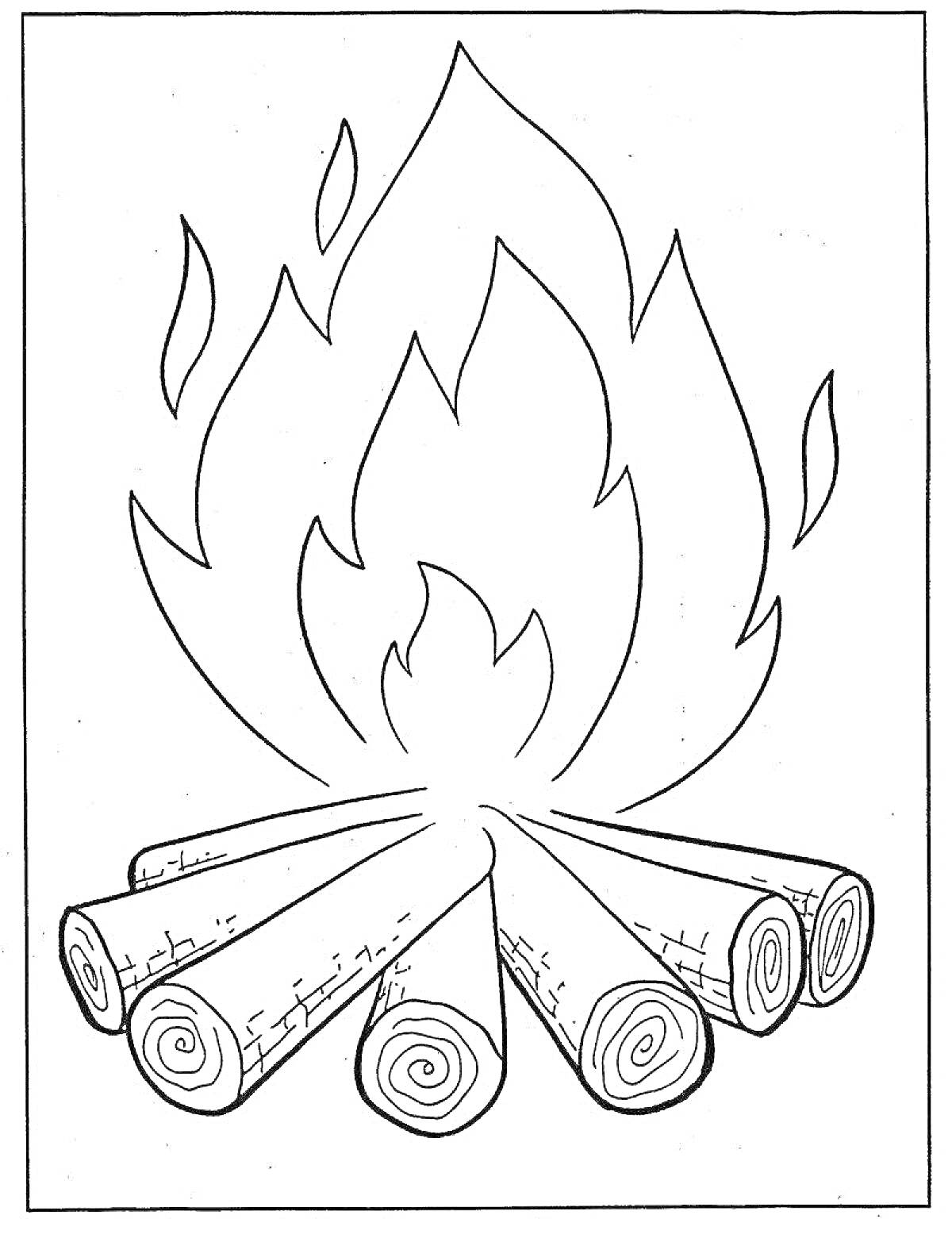 Раскраска Костер с горящими поленьями
