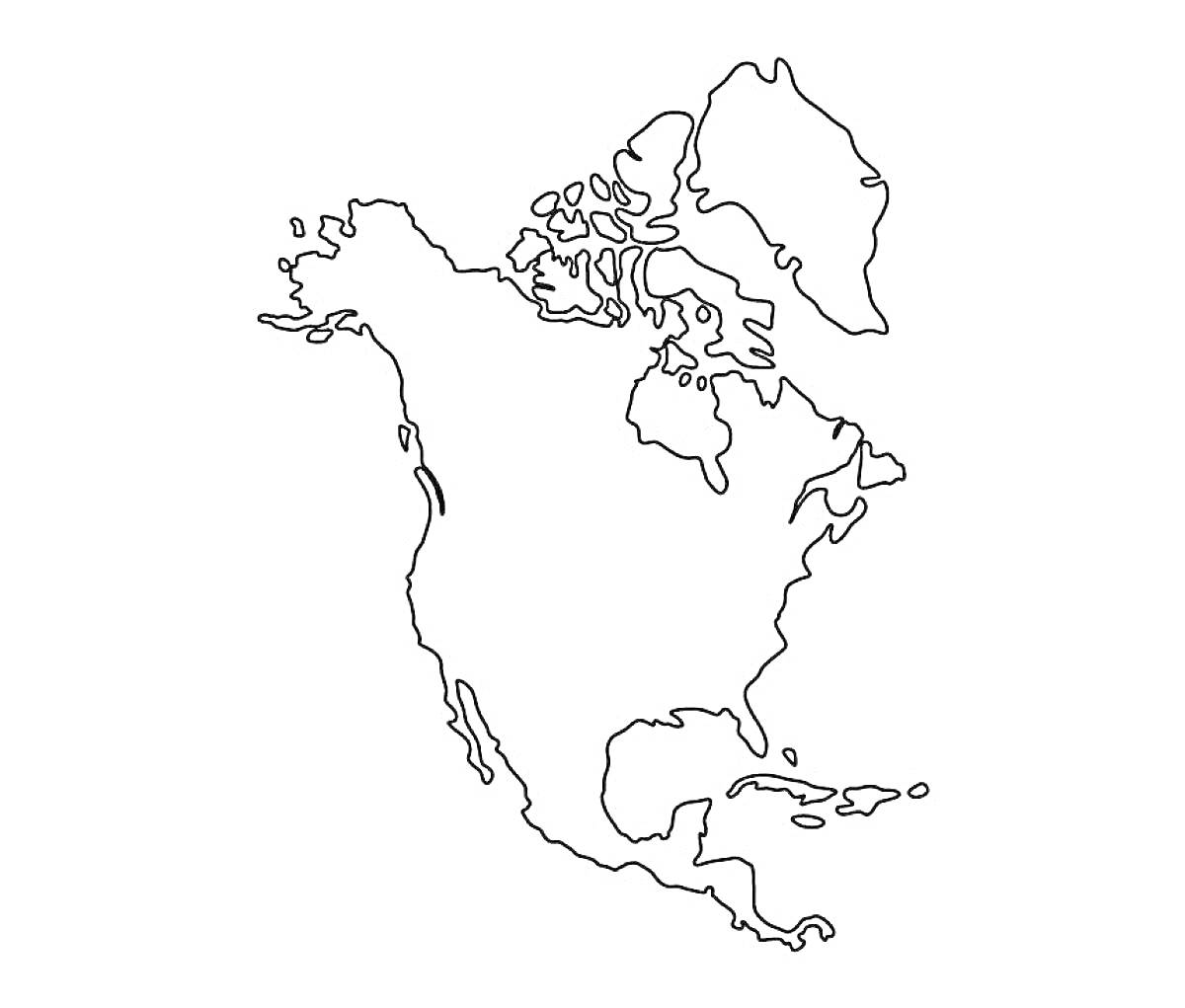На раскраске изображено: Контурная карта, Северная Америка, География, Учебные материалы