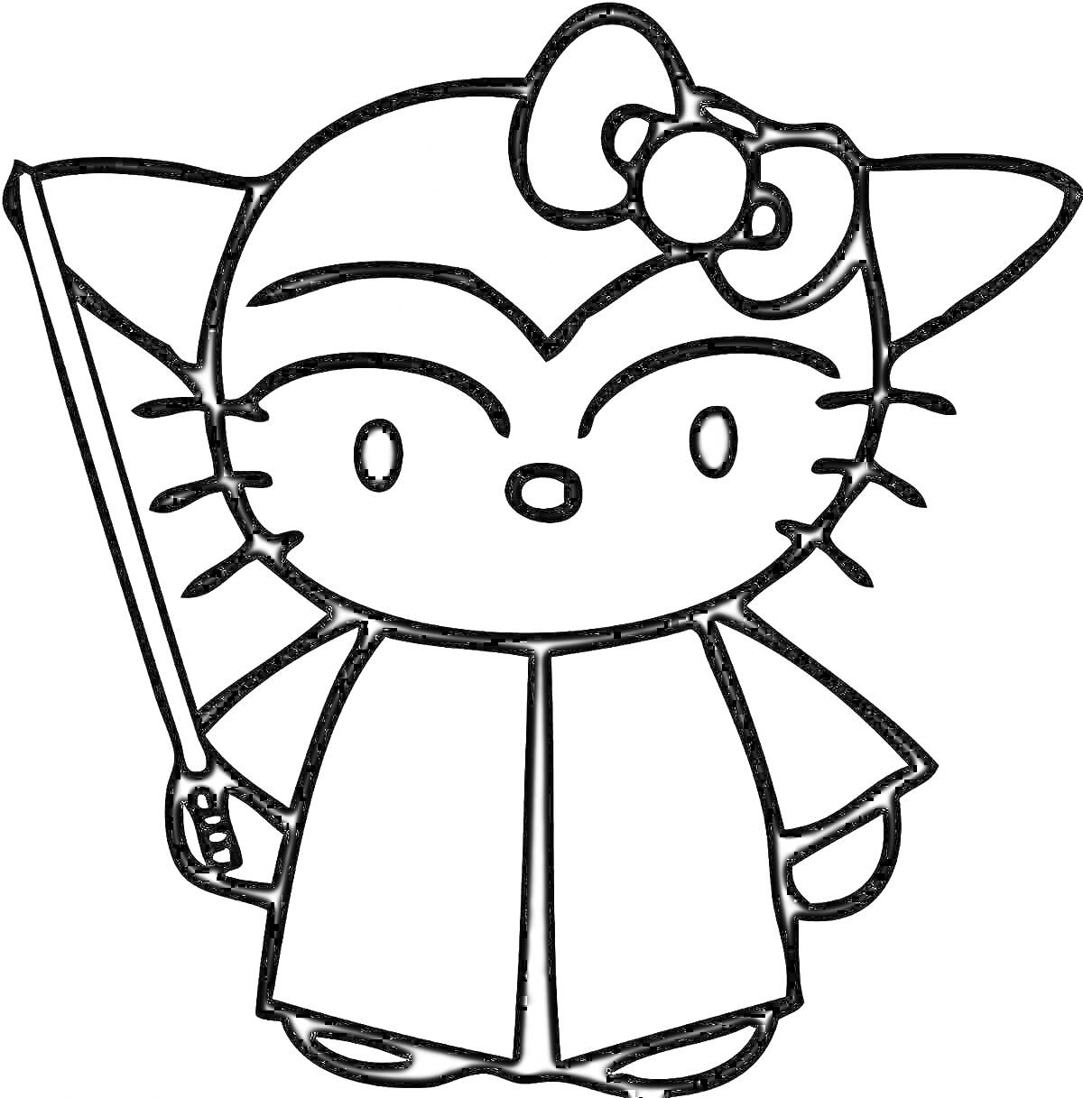 Раскраска Куроми из Hello Kitty с бантиком и палочкой