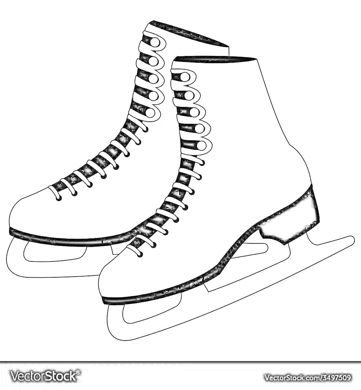 РаскраскаФигурные коньки с завязками и лезвиями