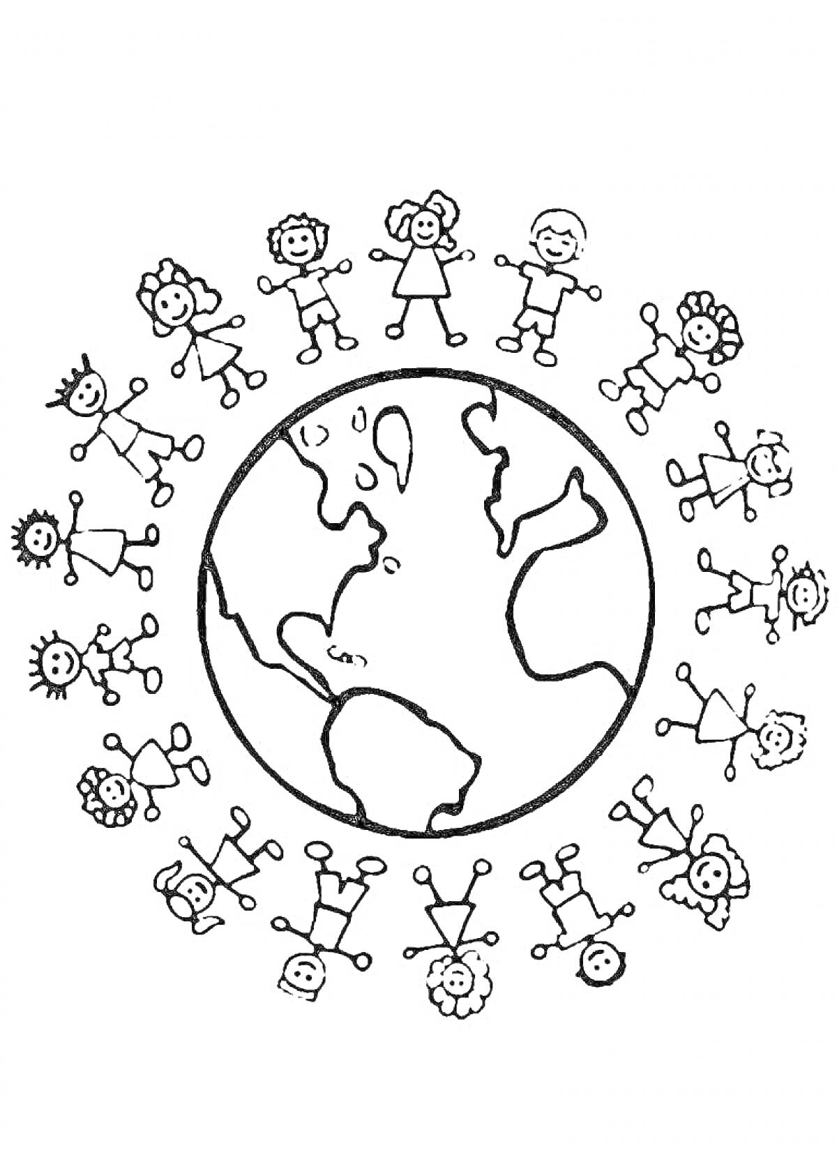 Земной шар с детьми, взявшимися за руки вокруг него