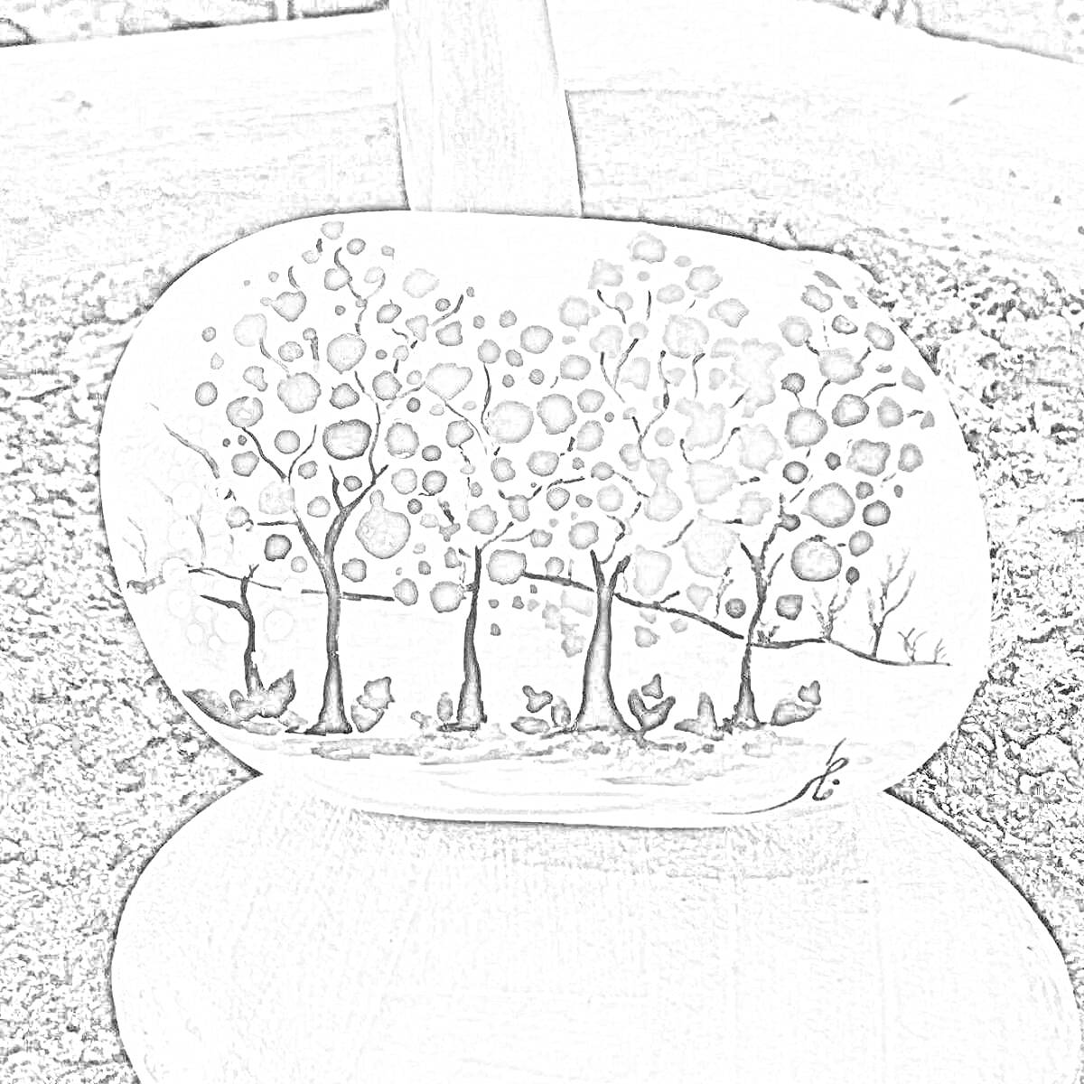 Раскраска Камень с изображением деревьев, посаженный в садовую землю