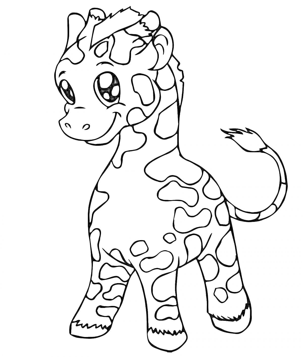 Раскраска Жираф с большими глазами и пятнисто-окрашенным телом
