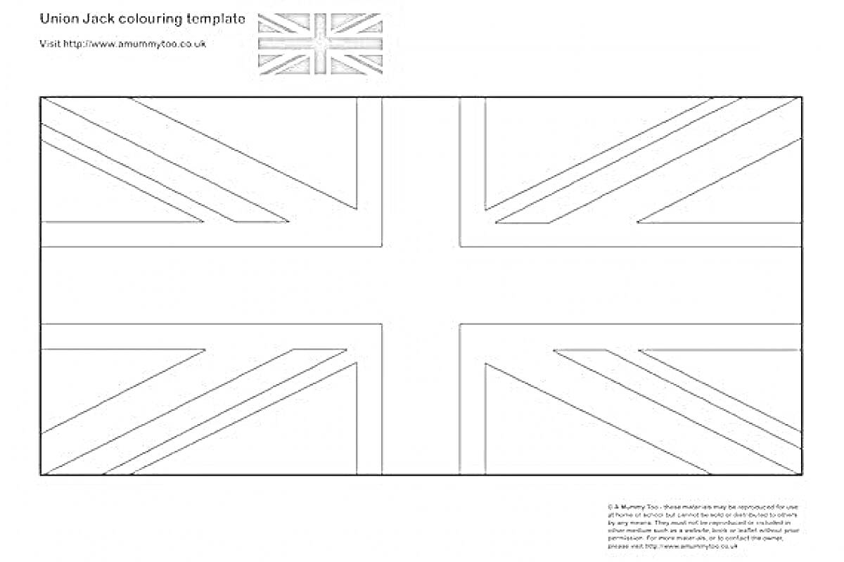 Раскраска - Флаг Англии, шаблон Union Jack с прямыми линиями и полосами