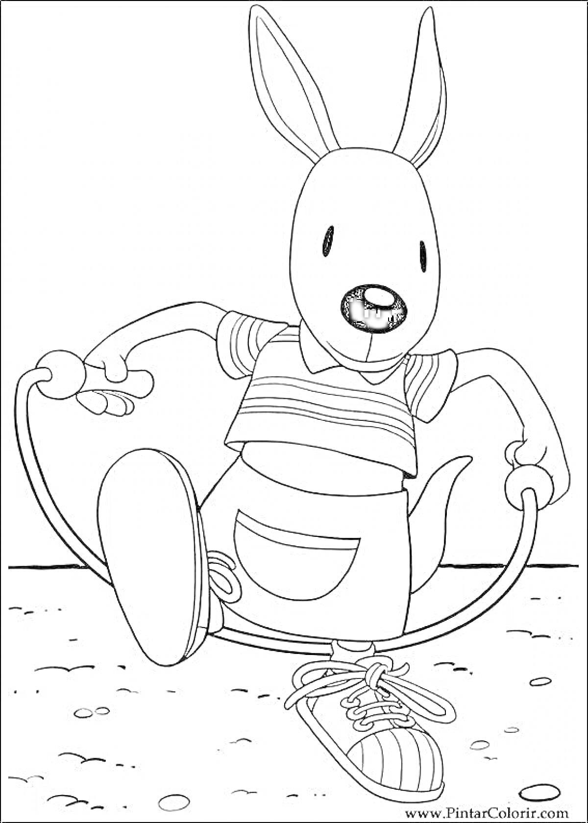 Раскраска кенгуру, прыгающий через скакалку на земле