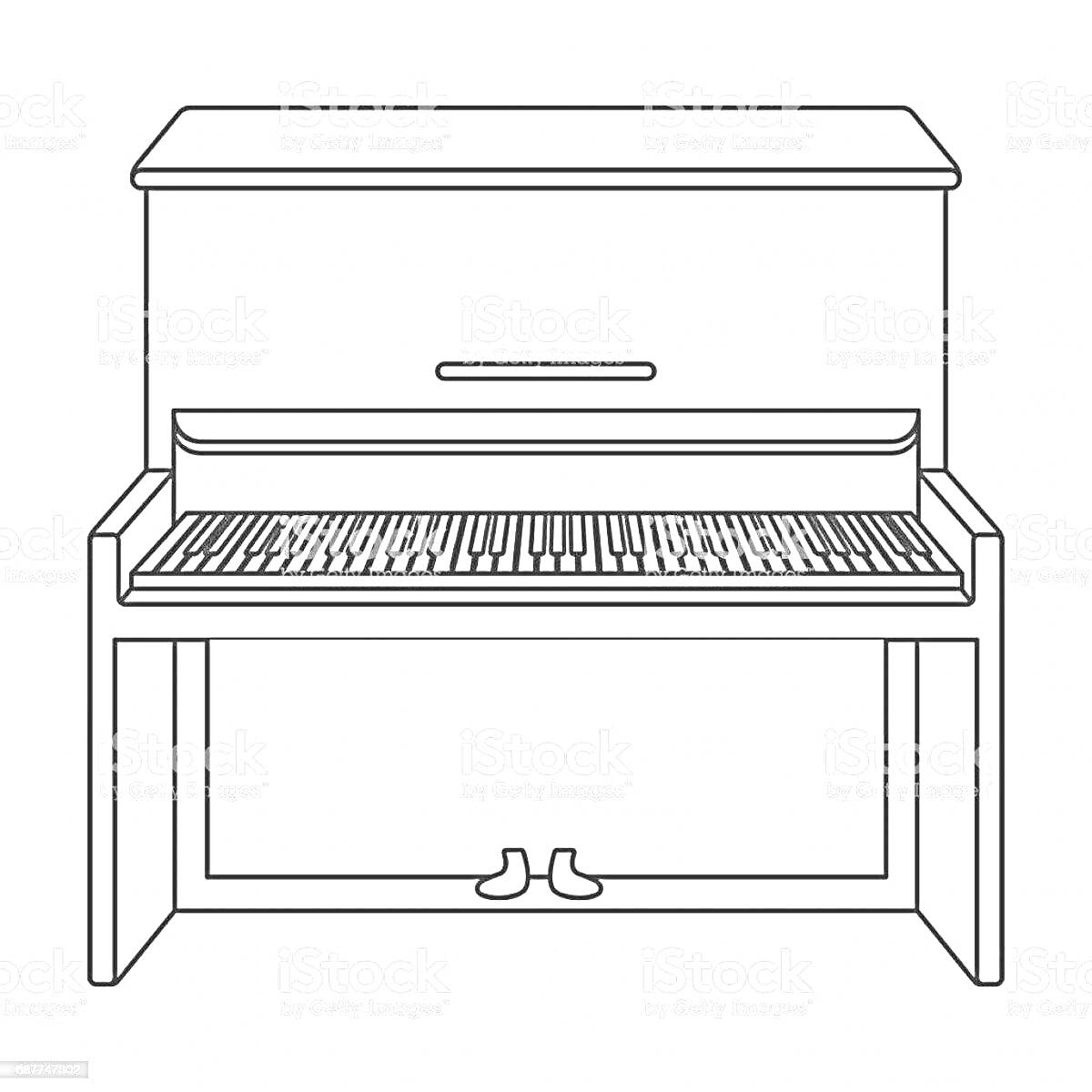 Раскраска Фортепиано с клавишами и педалями