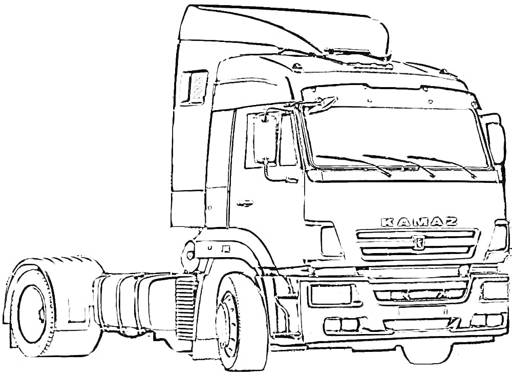 Раскраска Грузовик Камаз с кабиной и шасси без кузовного элемента