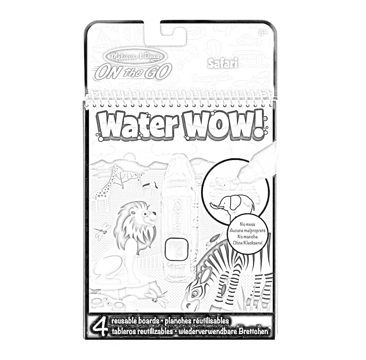 На раскраске изображено: Water Wow, Melissa & Doug, Водный маркер, Животные, Львы, Зебры