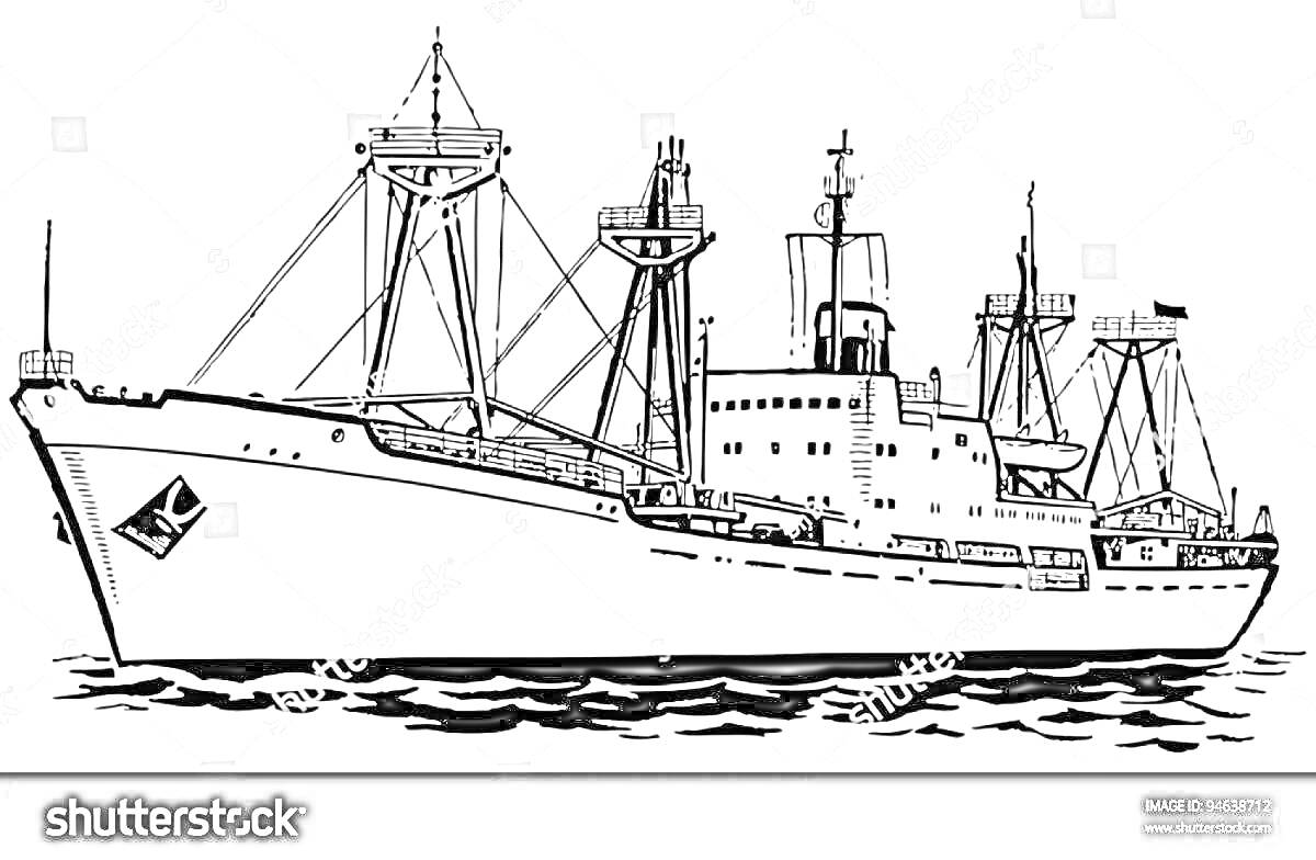 На раскраске изображено: Ледокол, Корабль, Море, Морское судно, Водный транспорт