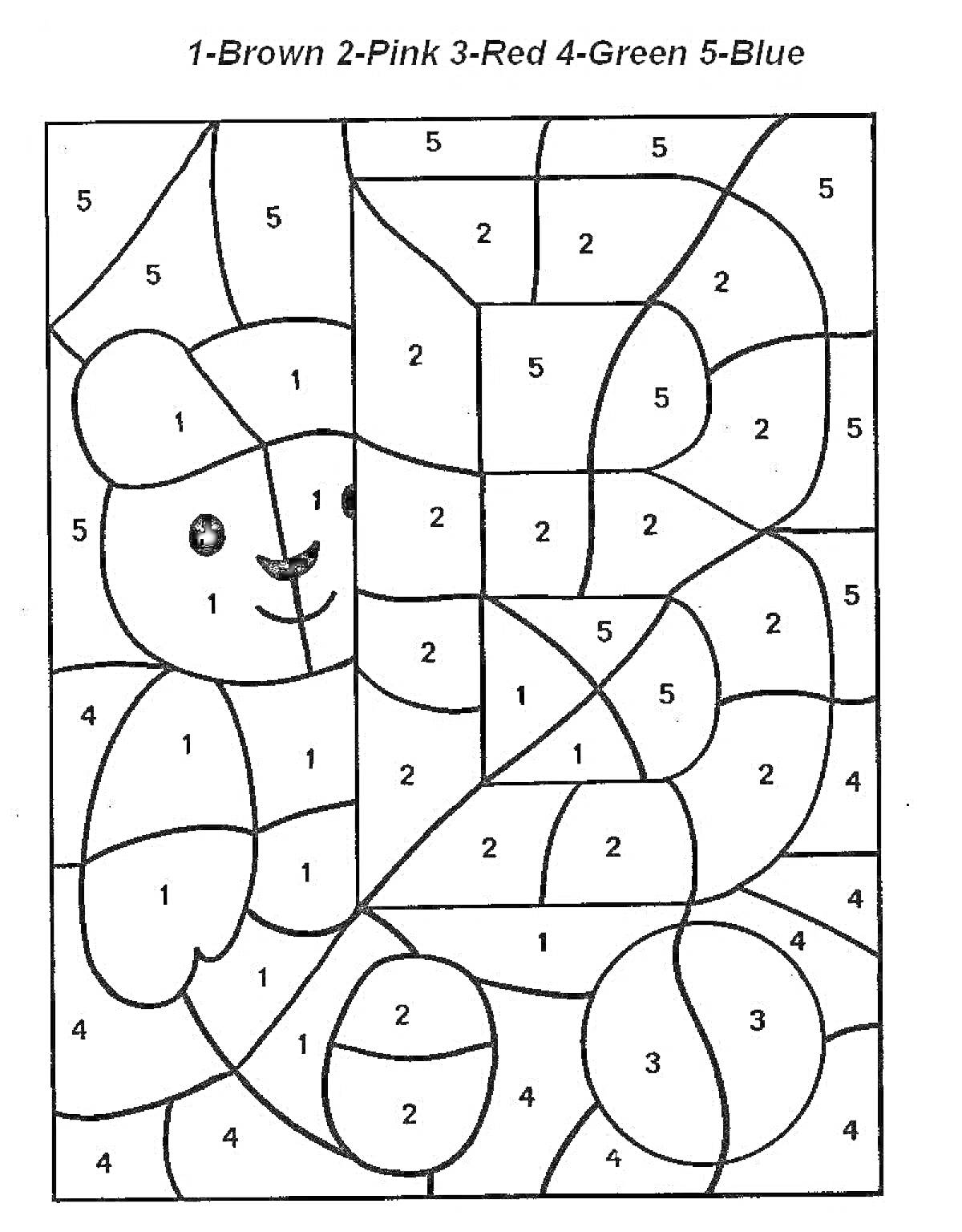 На раскраске изображено: Медведь, Цифры, Зеленый