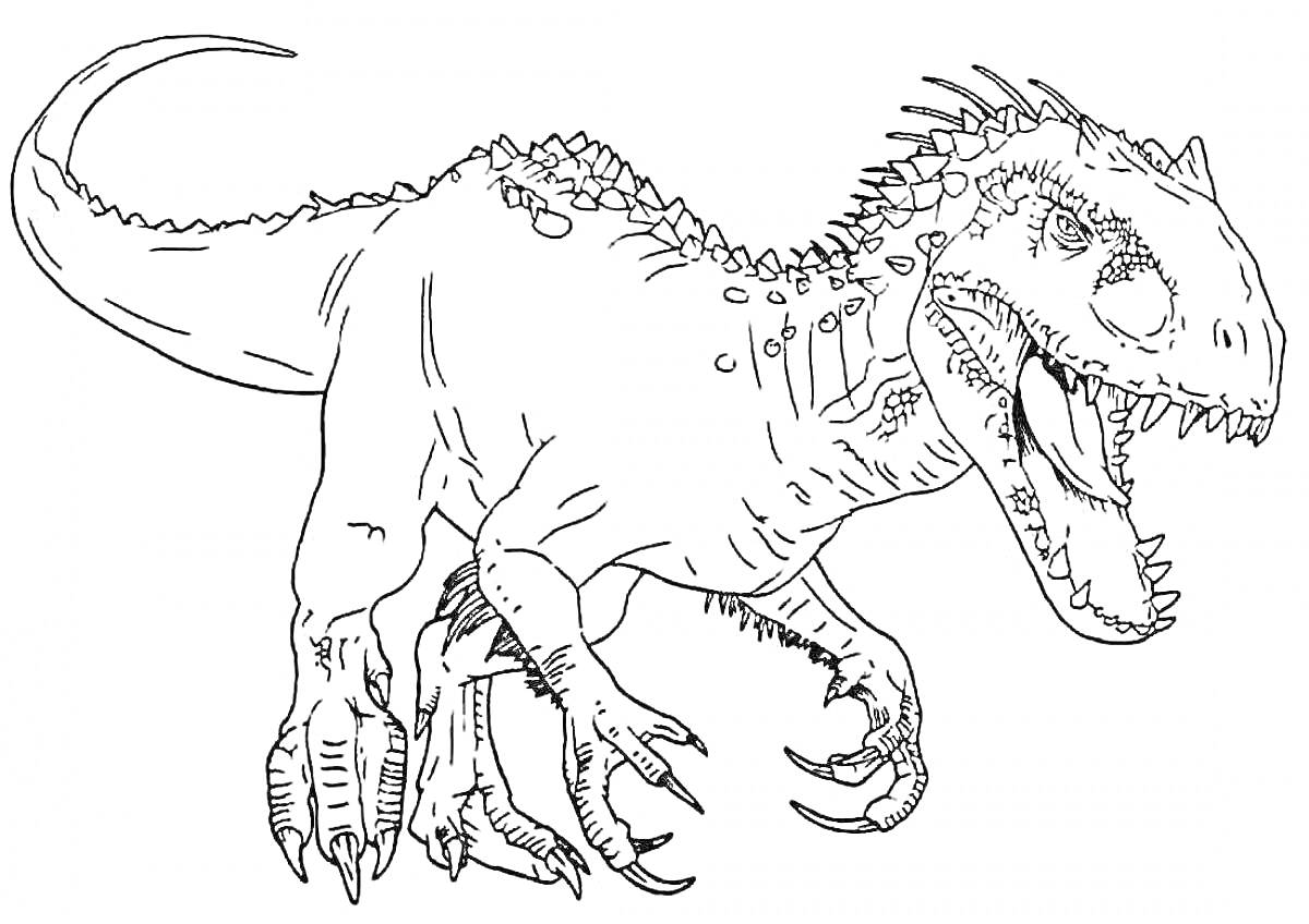 Раскраска Динозавр с острыми когтями и шипами