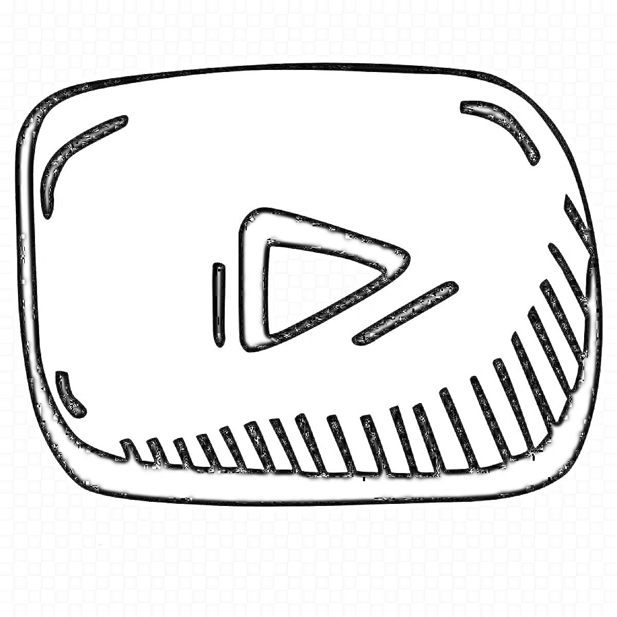 Раскраска Логотип YouTube с кнопкой воспроизведения и штриховкой