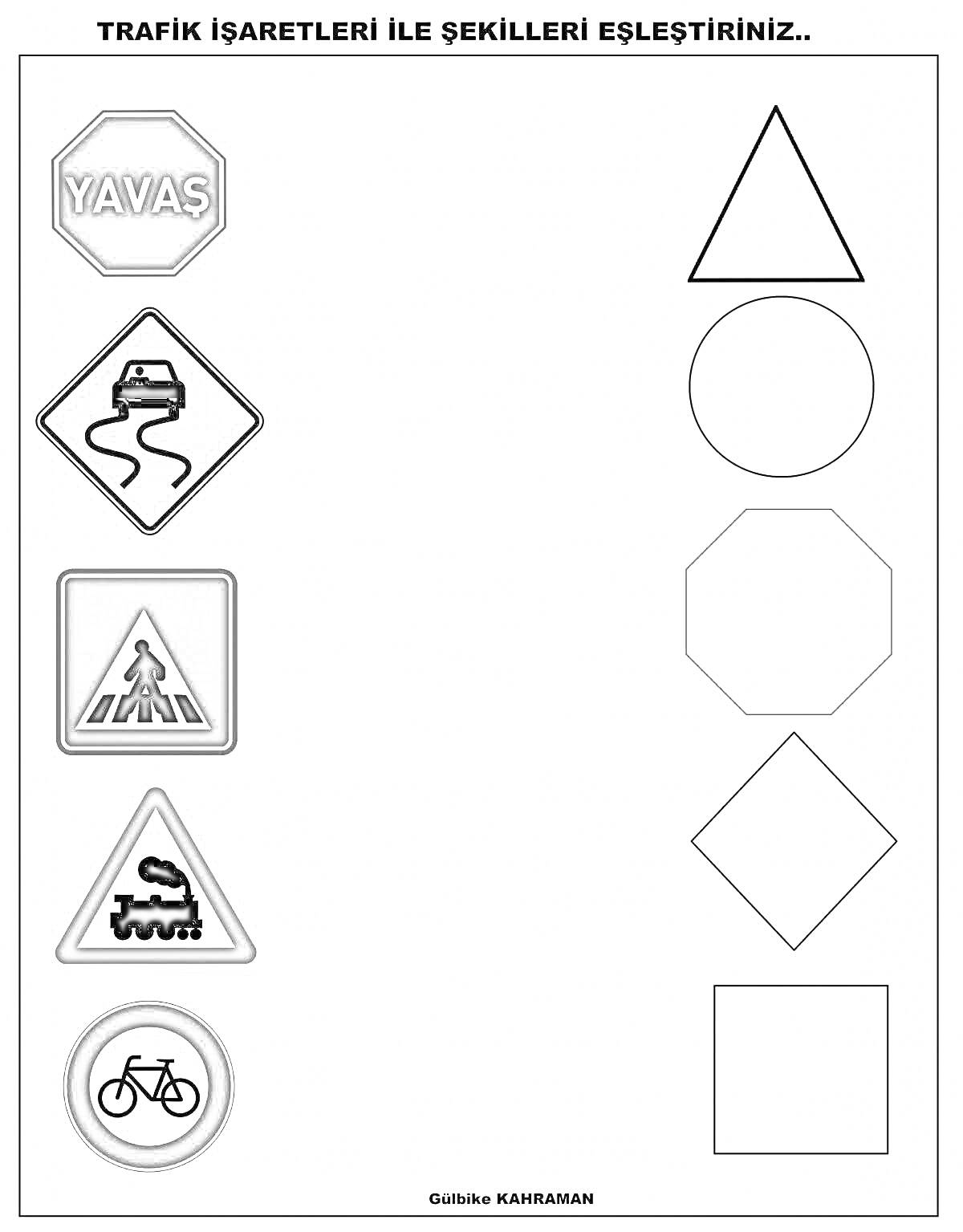 Раскраска Раскраска с заданиями по дорожным знакам для детей - соединить дорожные знаки с их формами