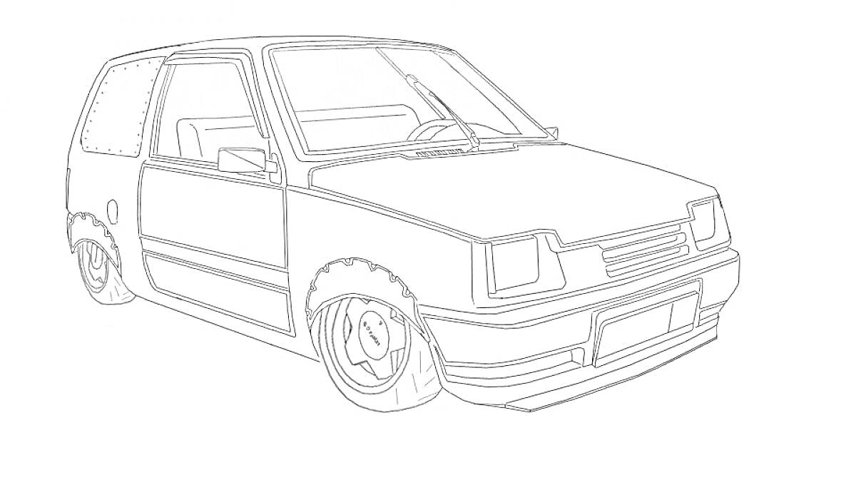 Раскраска Легковой автомобиль Ока сбоку на раскраске