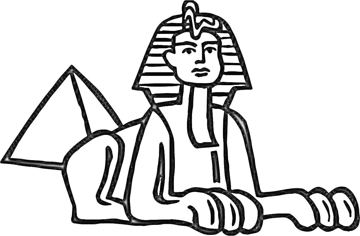 На раскраске изображено: Сфинкс, Пирамида, Древний Египет, Египетские символы