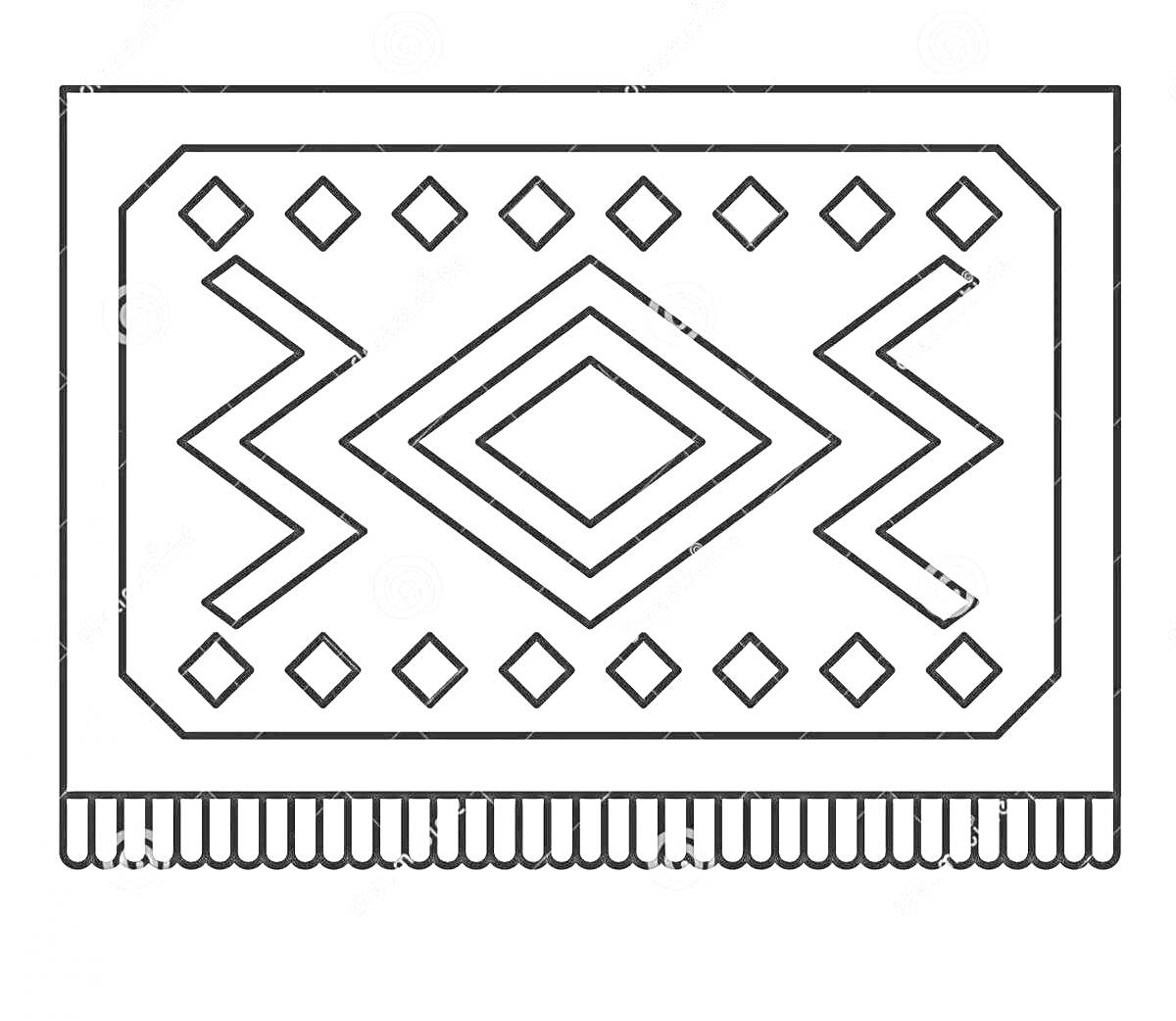 Раскраска Ковер с ромбами и бахромой для детей
