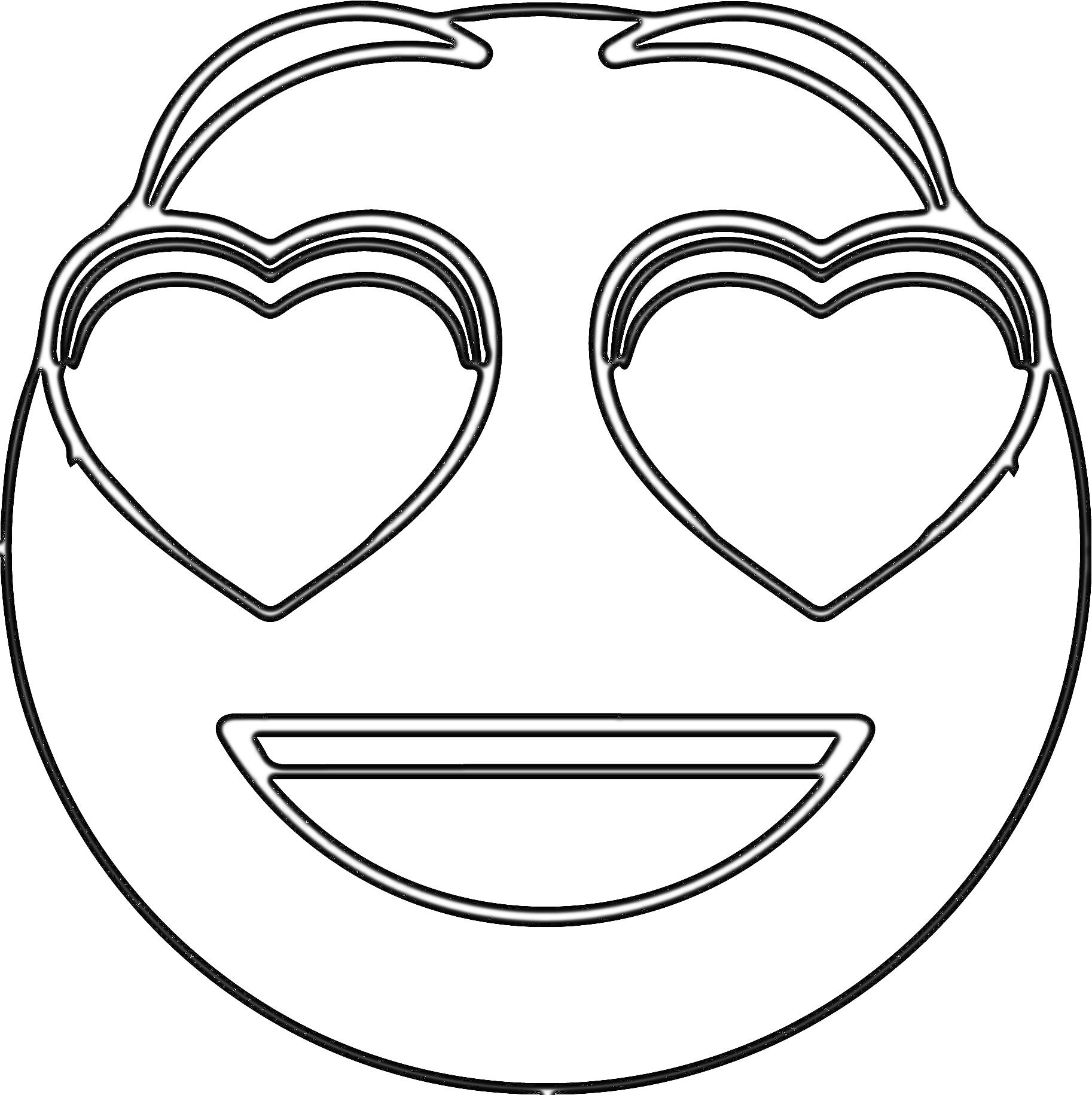 Раскраска Смайлик с глазами в форме сердец и улыбкой