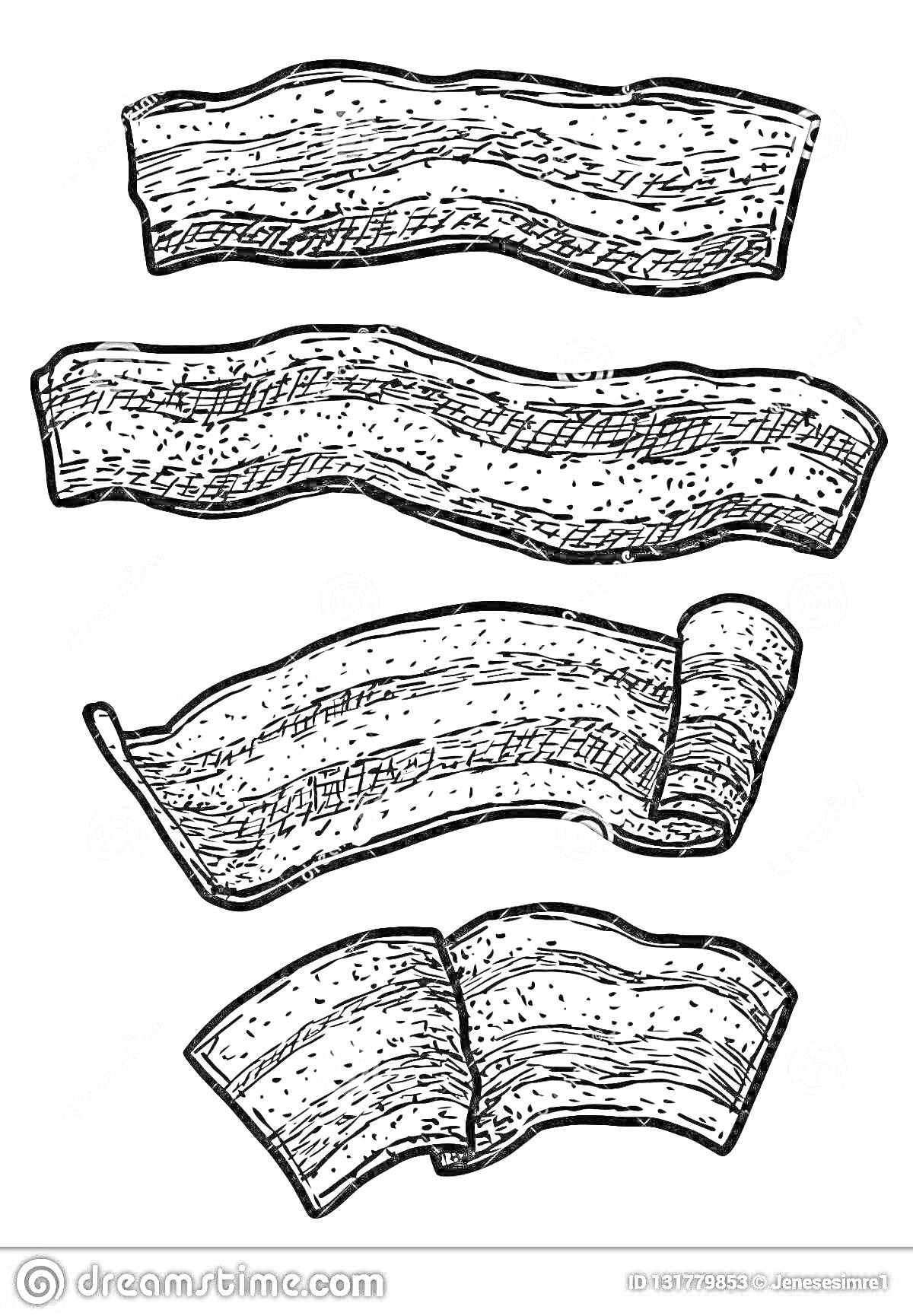 На раскраске изображено: Бекон, Мясо, Еда, Графика, Иллюстрация