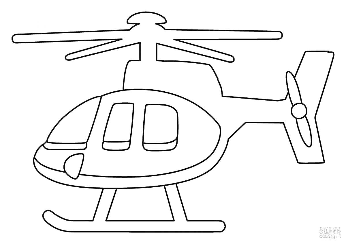 Раскраска Вертолет с двумя окнами, роторами и хвостовым винтом