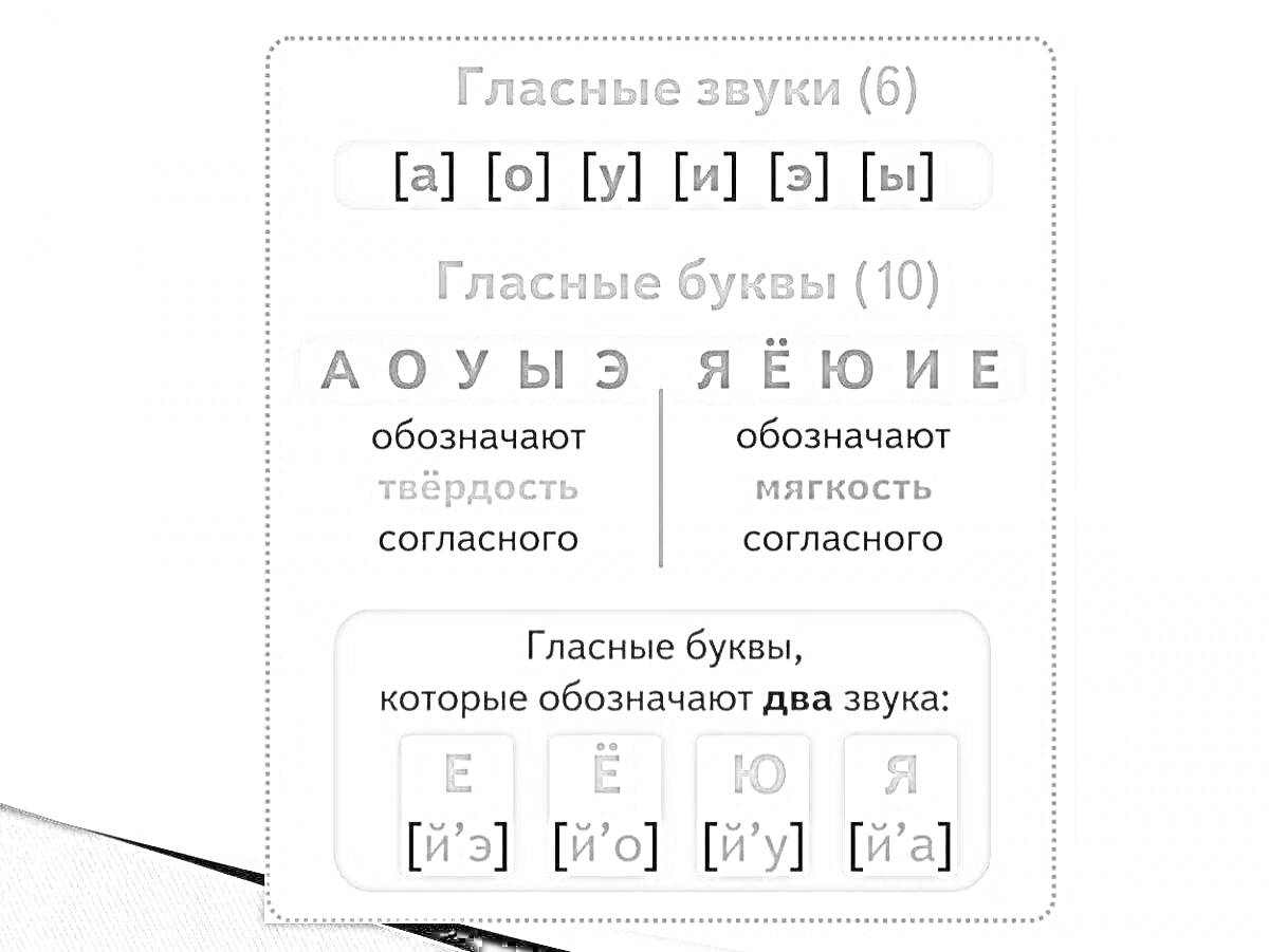 На раскраске изображено: Гласные звуки, Гласные буквы, Твердые звуки, Мягкие звуки