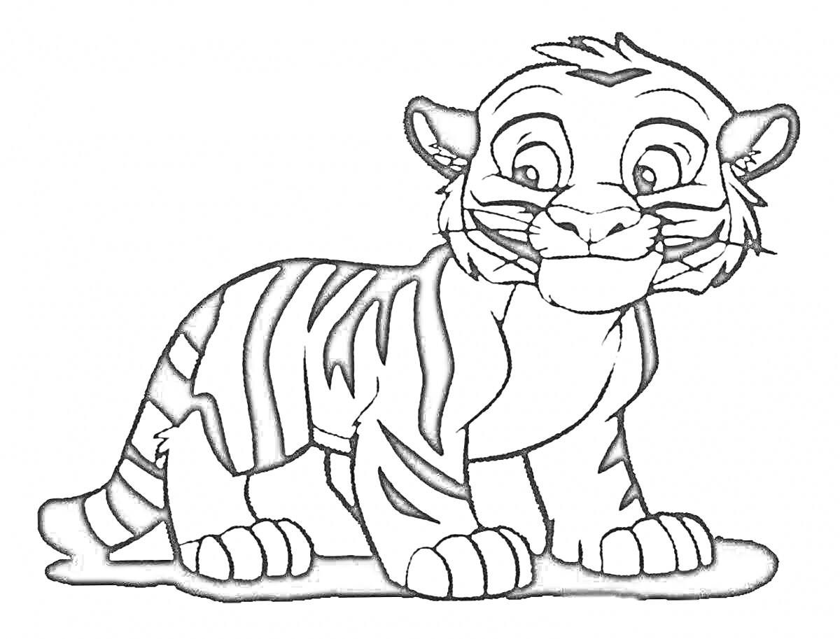 На раскраске изображено: Тигр, Улыбка, Для детей