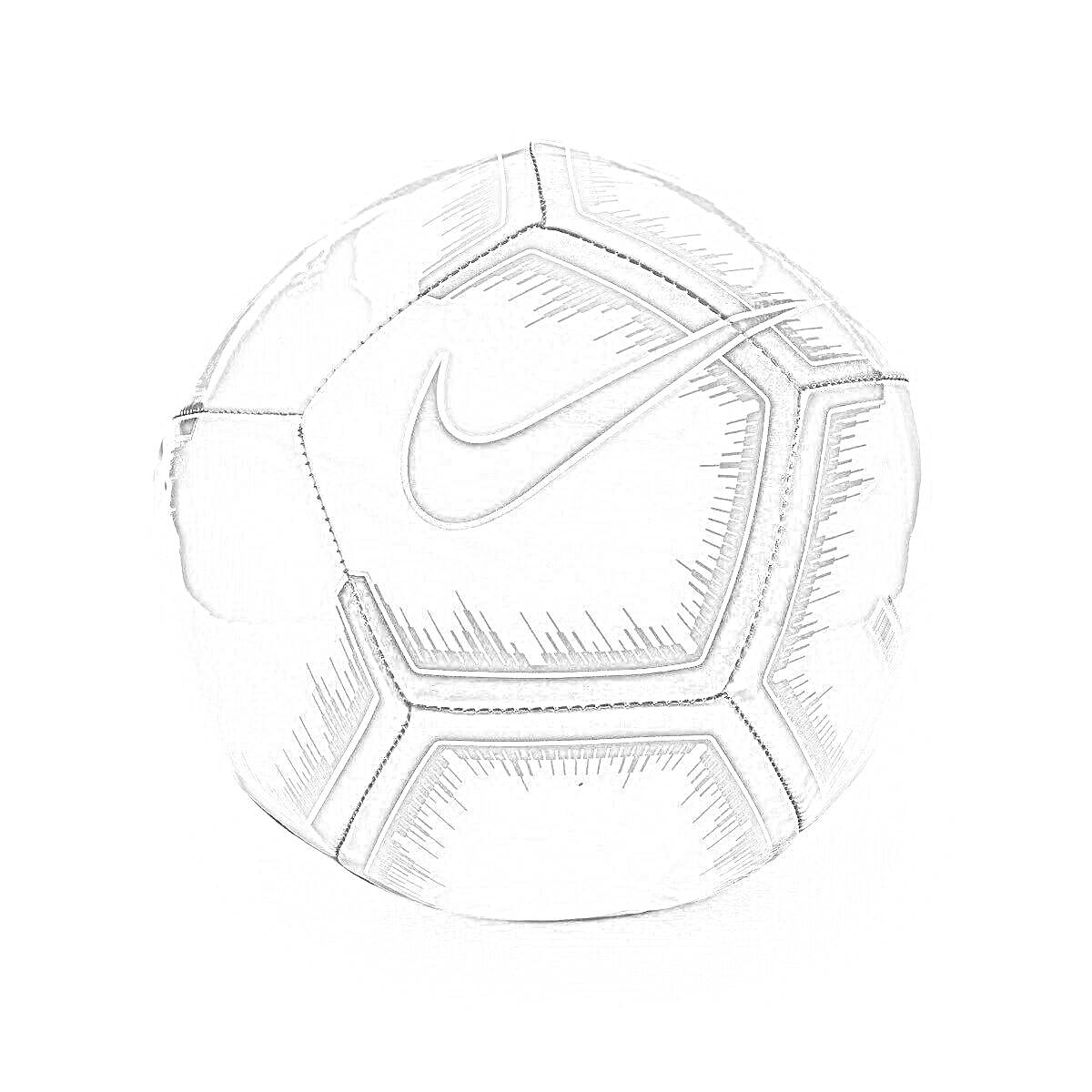 Раскраска Мяч футбольный Nike с логотипом, шестиугольной и пятиугольной панелями