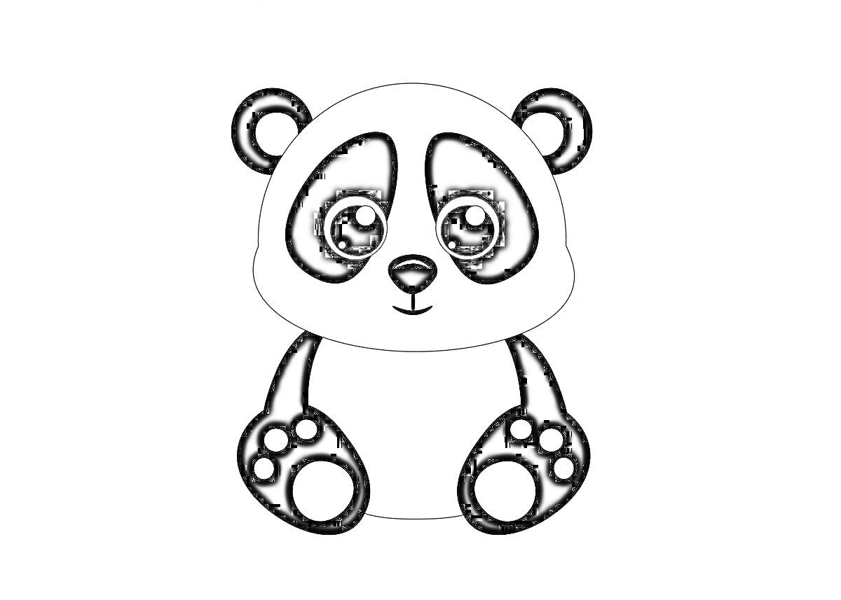 Раскраска сидящая панда с большими глазами