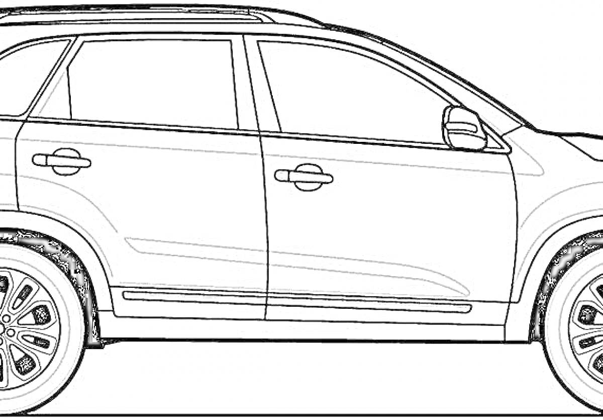 На раскраске изображено: KIA, Транспорт, Колёса, SUV