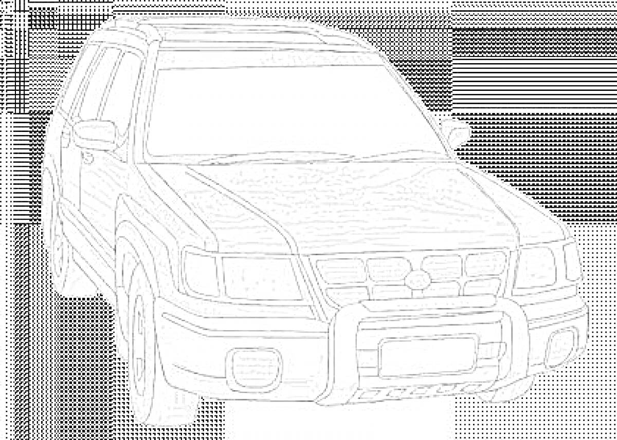 На раскраске изображено: Subaru, Forester, Внедорожник, Рейлинги, Окна